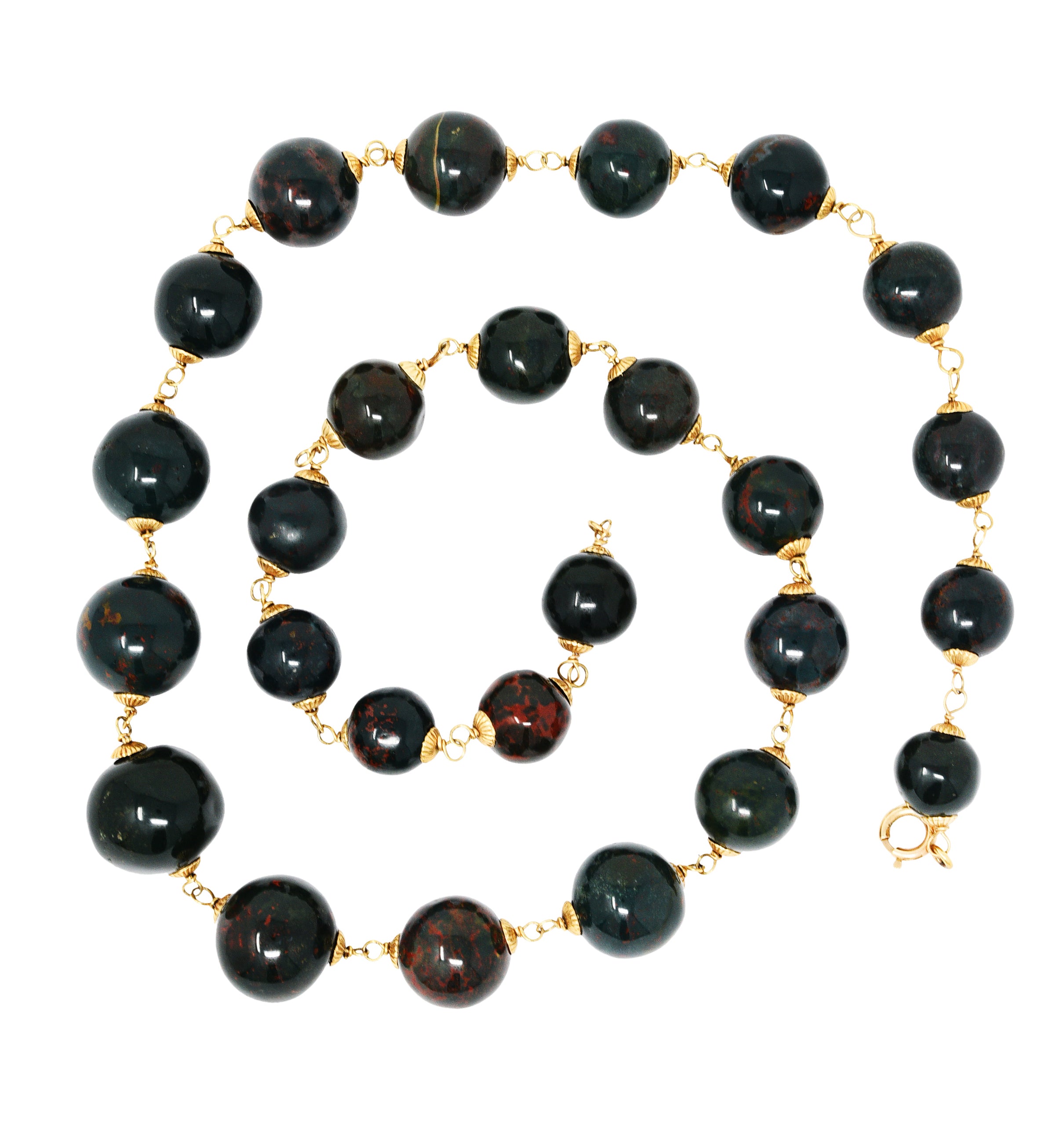 Vintage Bloodstone 14 Karat Gold Beaded Strand NecklaceNecklace - Wilson's Estate Jewelry