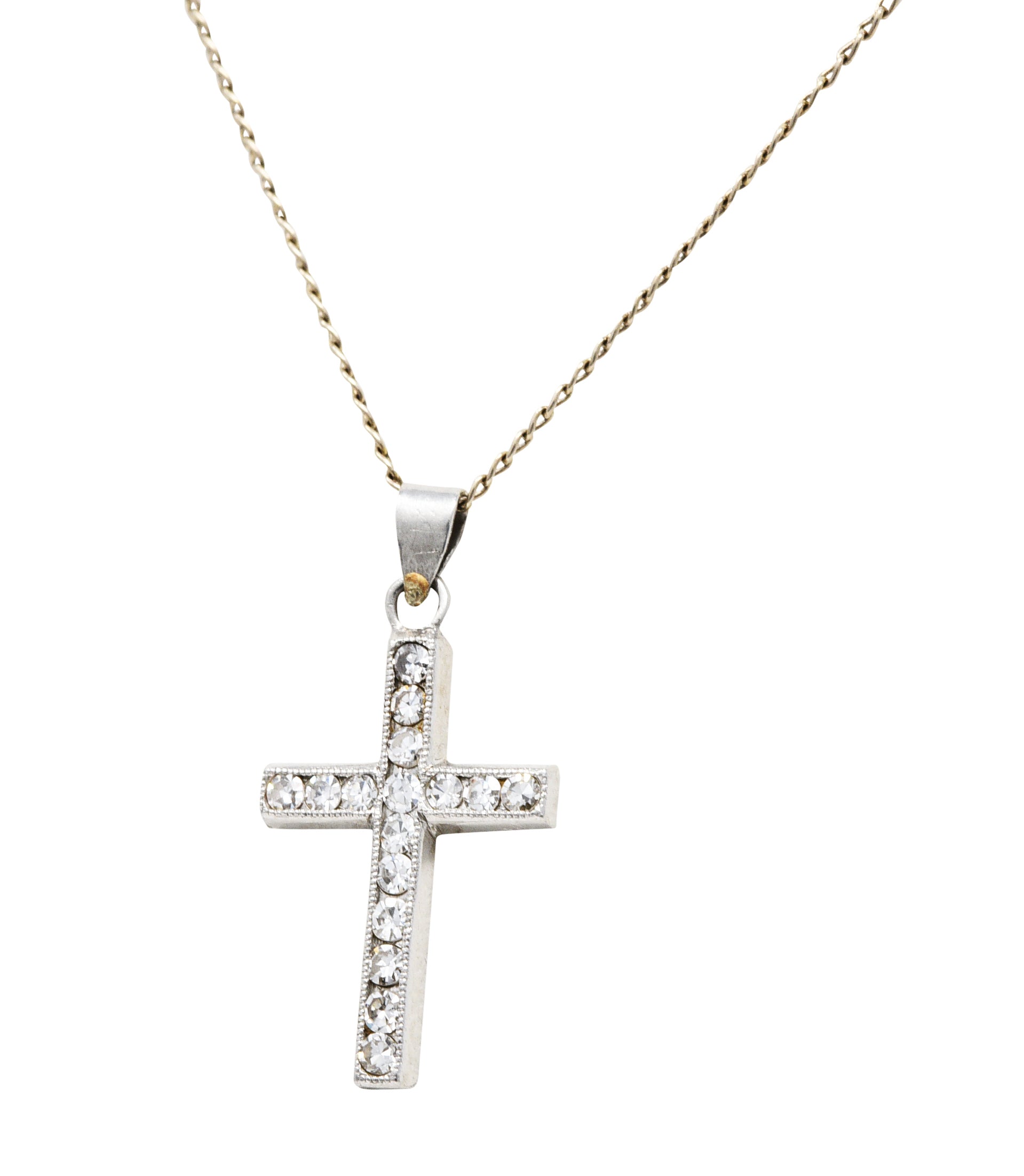 Edwardian Diamond Platinum Cross Pendant 14 Karat White Gold NecklaceNecklace - Wilson's Estate Jewelry