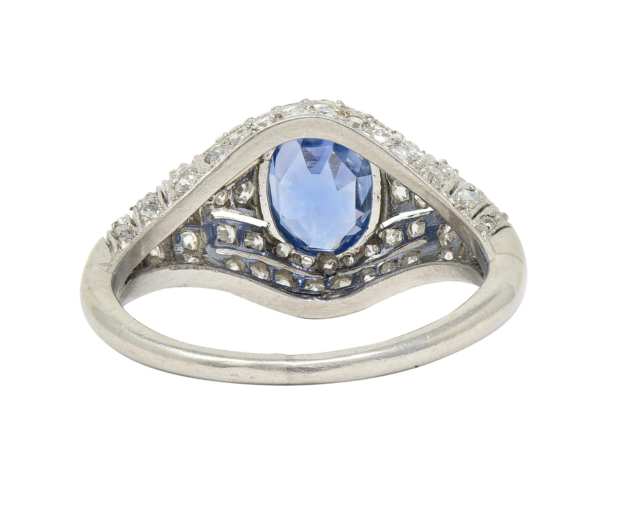 Art Deco 3.00 CTW No Heat Ceylon Sapphire Diamond Platinum Bombé Ring GIA