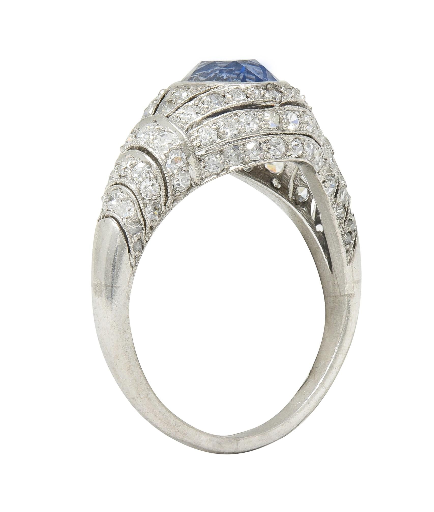 Art Deco 3.00 CTW No Heat Ceylon Sapphire Diamond Platinum Bombé Ring GIA