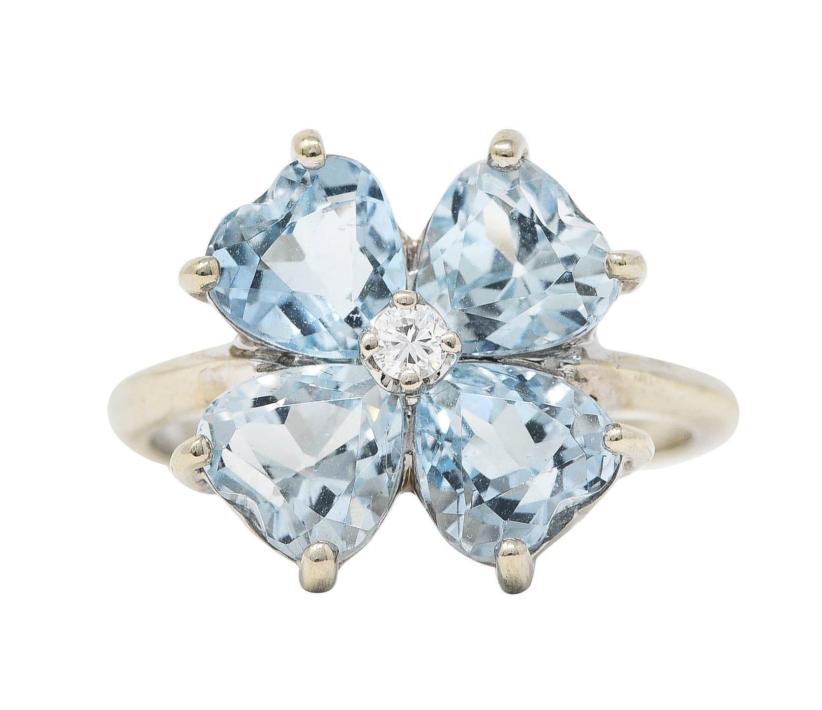 Felger & Co. Mid-Century 2.76 CTW Diamond Aquamarine 14 Karat White Gold Flower RingRing - Wilson's Estate Jewelry