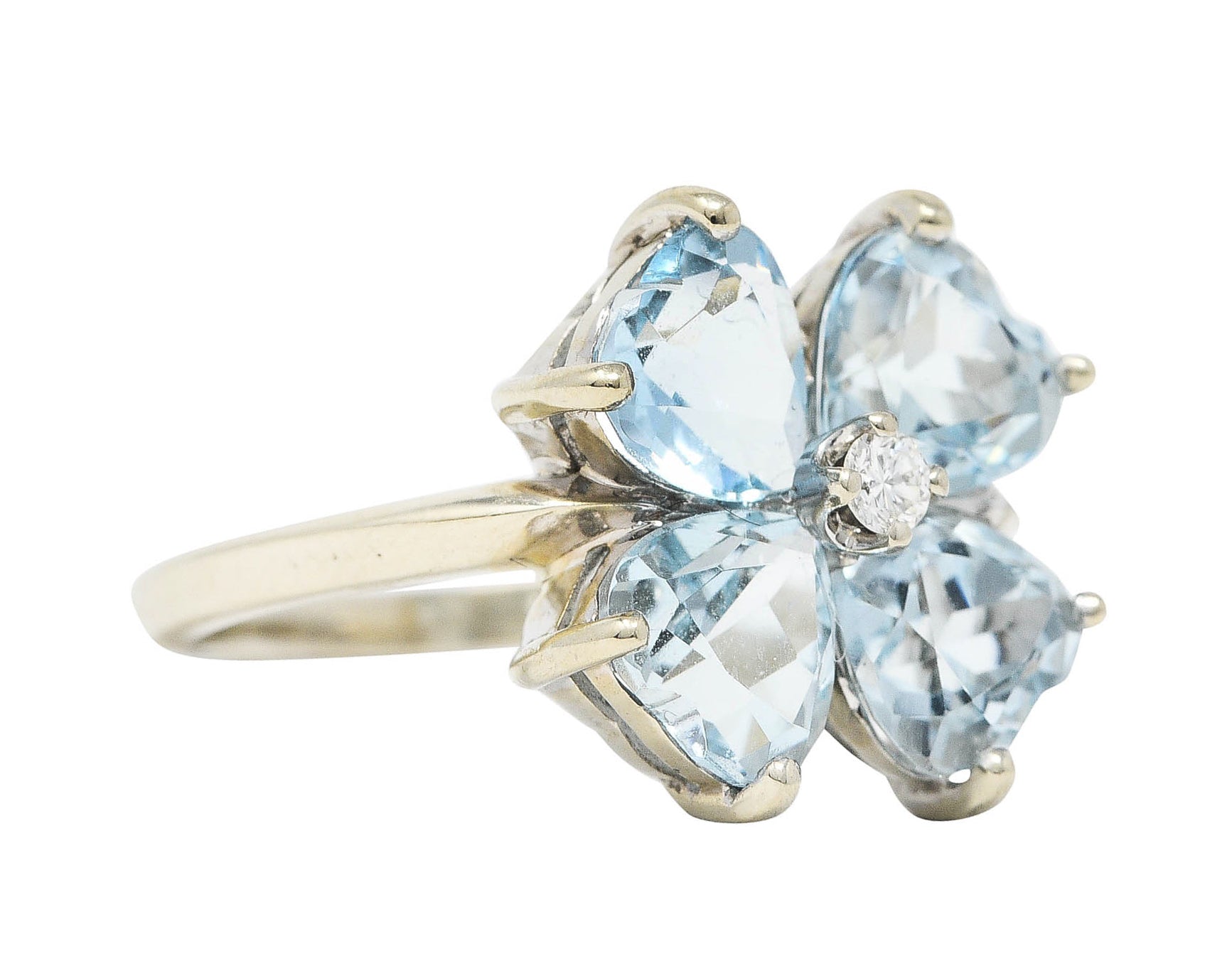 Felger & Co. Mid-Century 2.76 CTW Diamond Aquamarine 14 Karat White Gold Flower RingRing - Wilson's Estate Jewelry