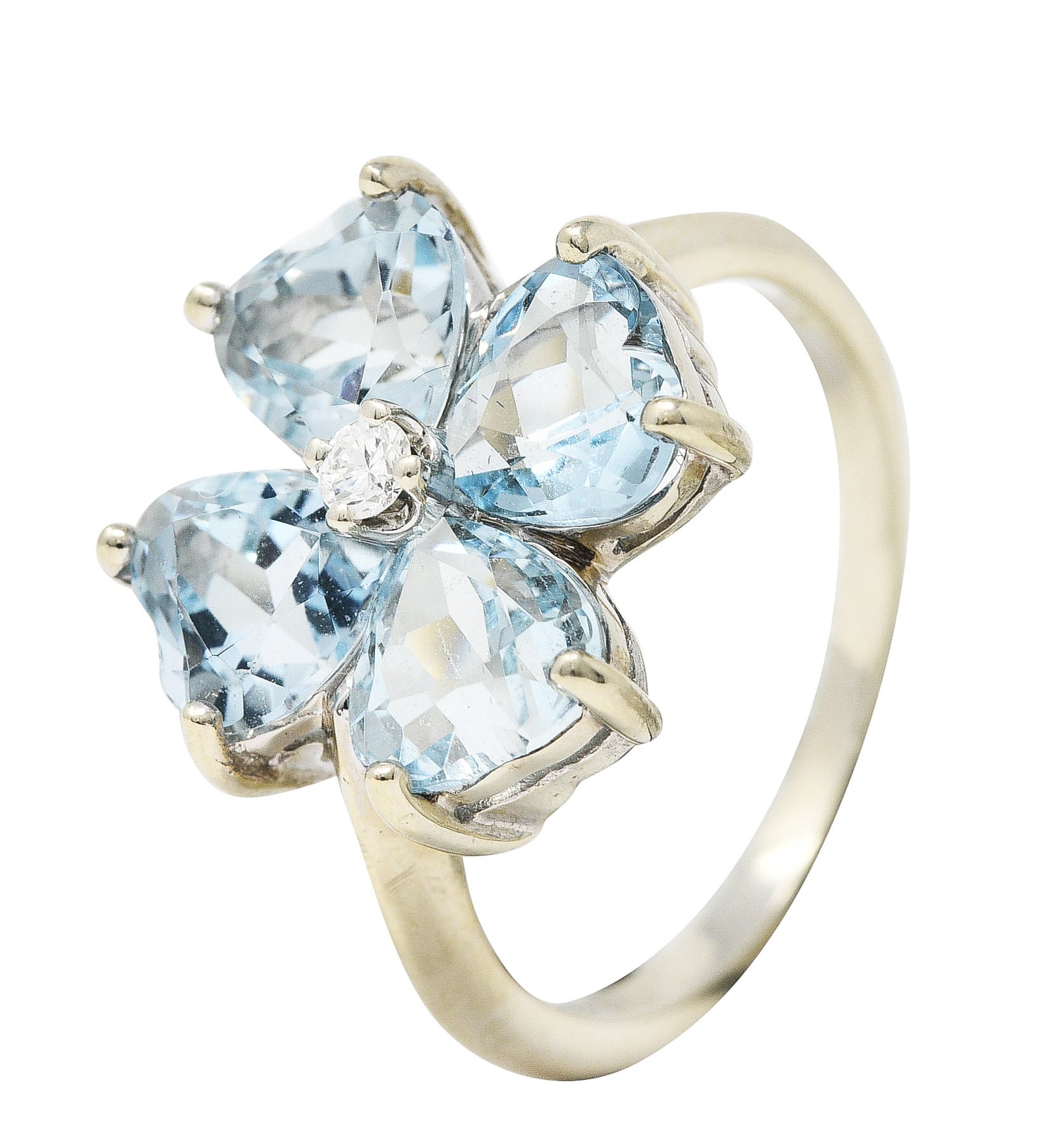 Felger & Co. Mid-Century 2.76 CTW Diamond Aquamarine 14 Karat White Gold Flower RingRing - Wilson's Estate Jewelry