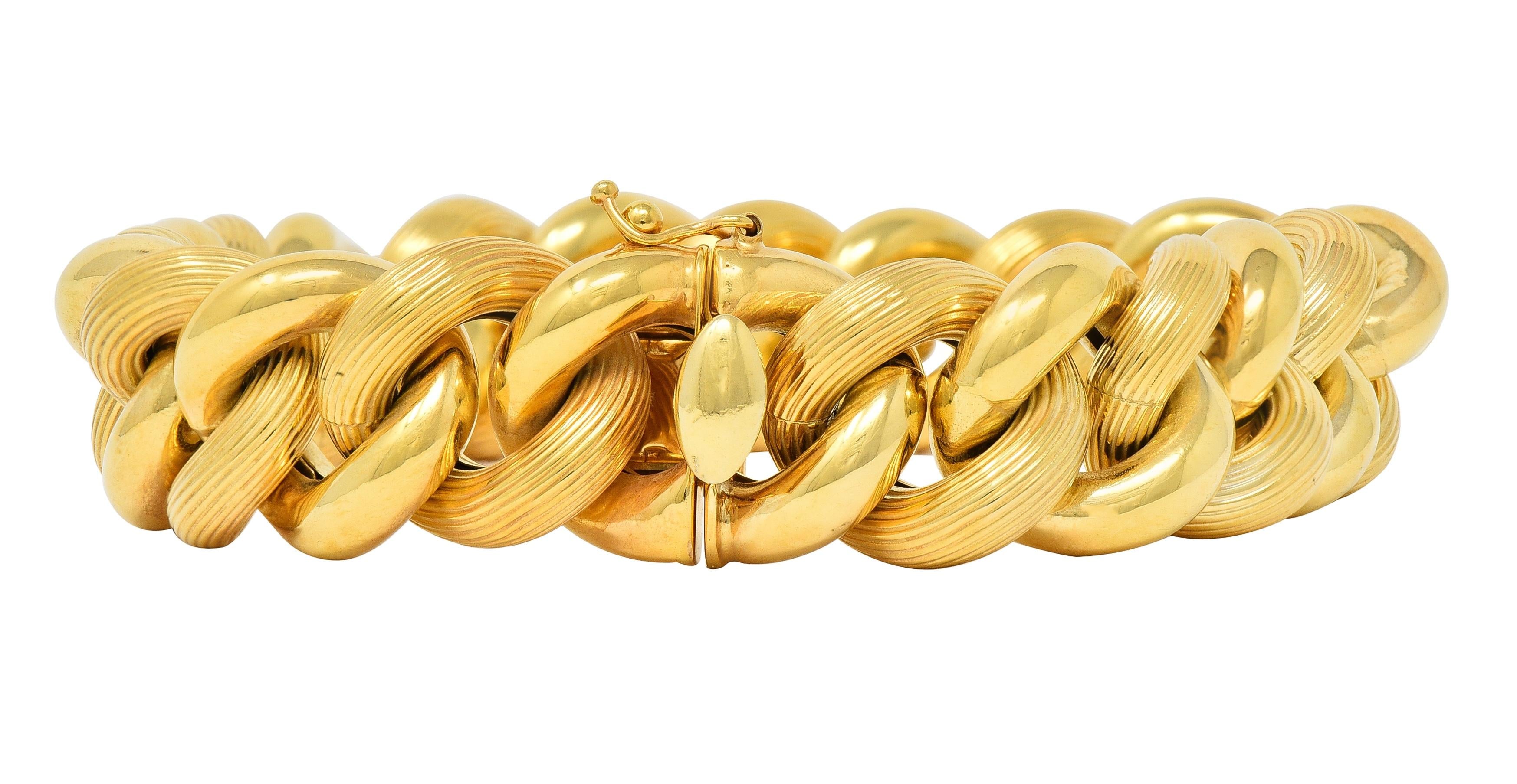 1980's 14 Karat Yellow Gold Textured Puffy Curb Link Vintage Bracelet