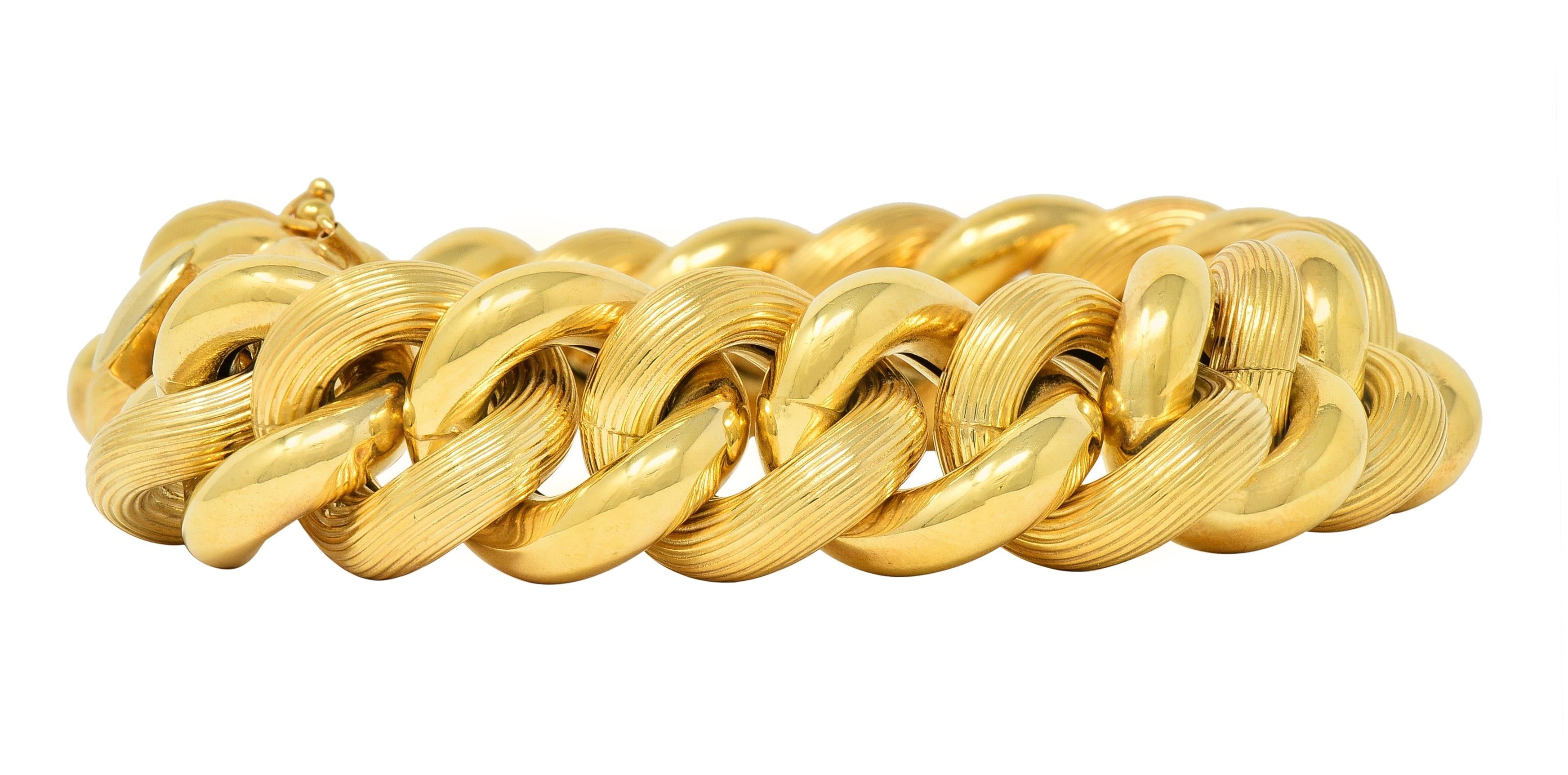 1980's 14 Karat Yellow Gold Textured Puffy Curb Link Vintage Bracelet