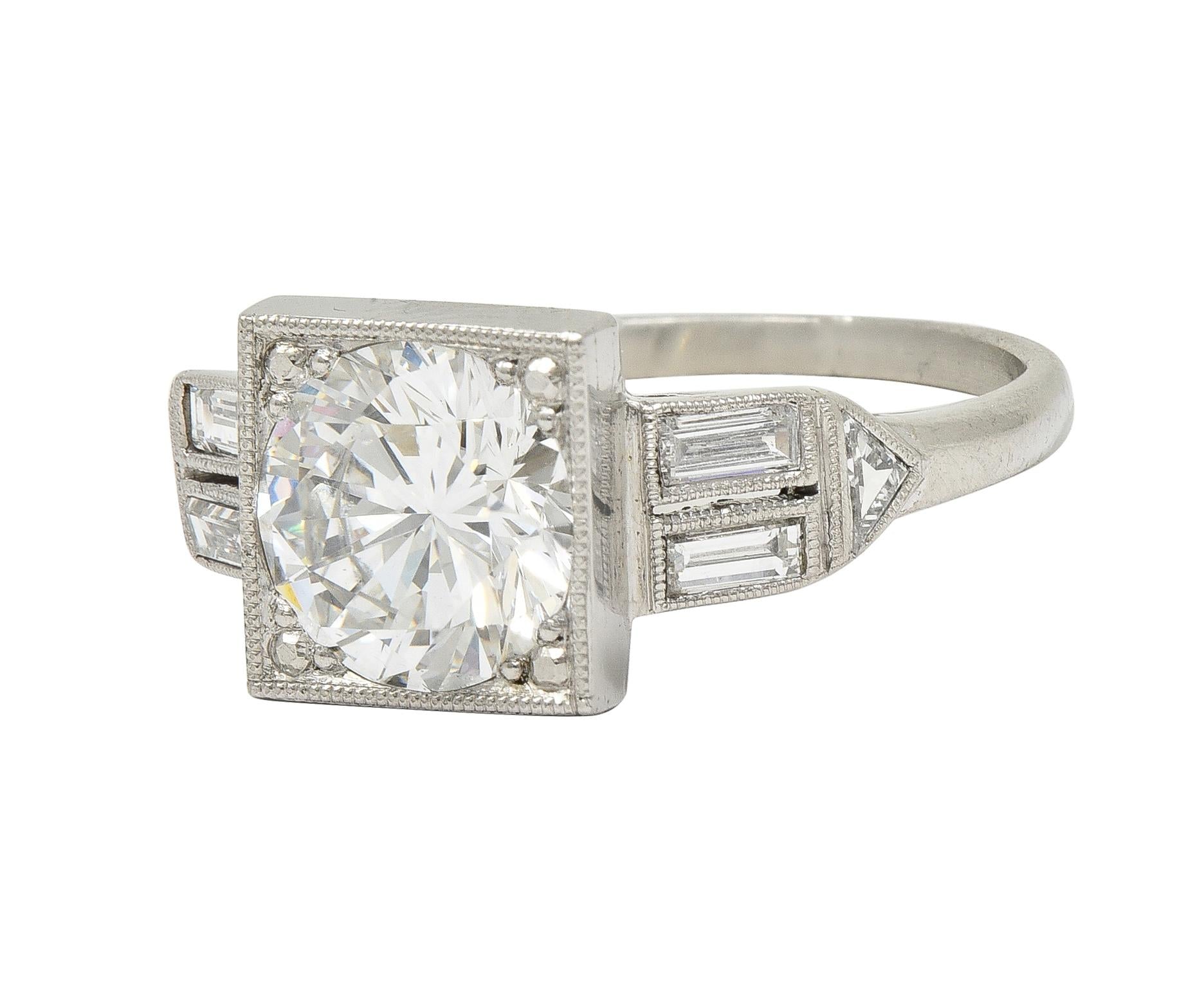 Art Deco 2.00 CTW Transitional Cut Diamond Platinum Vintage Engagement Ring GIA