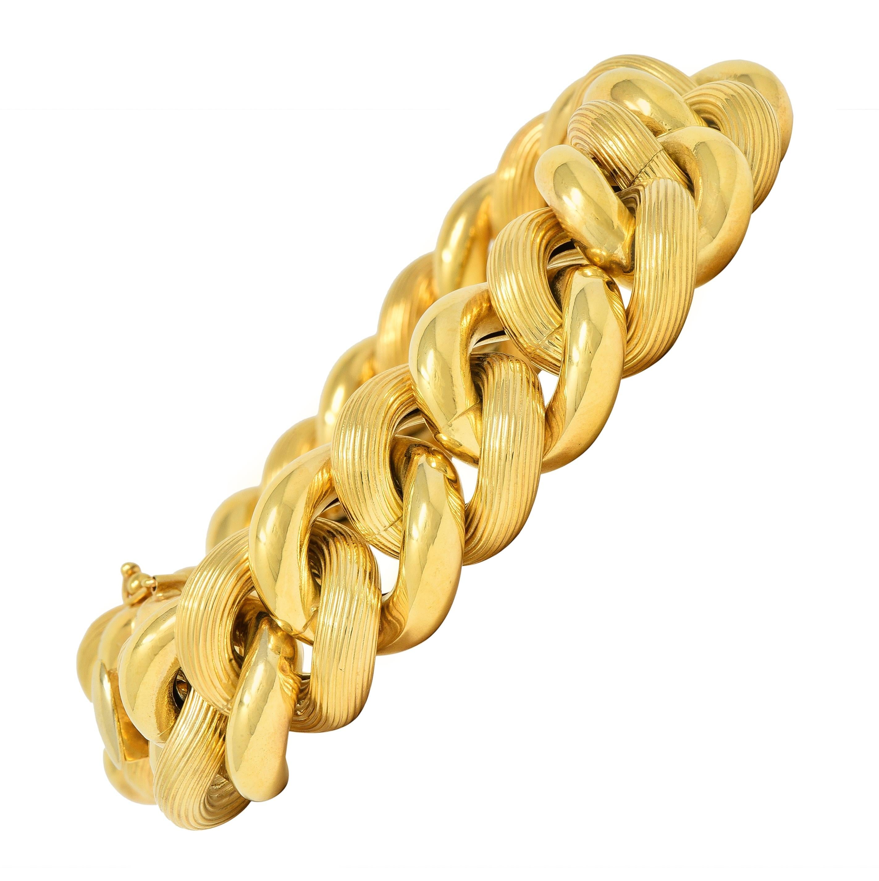 1980's 14 Karat Yellow Gold Textured Puffy Curb Link Vintage Bracelet