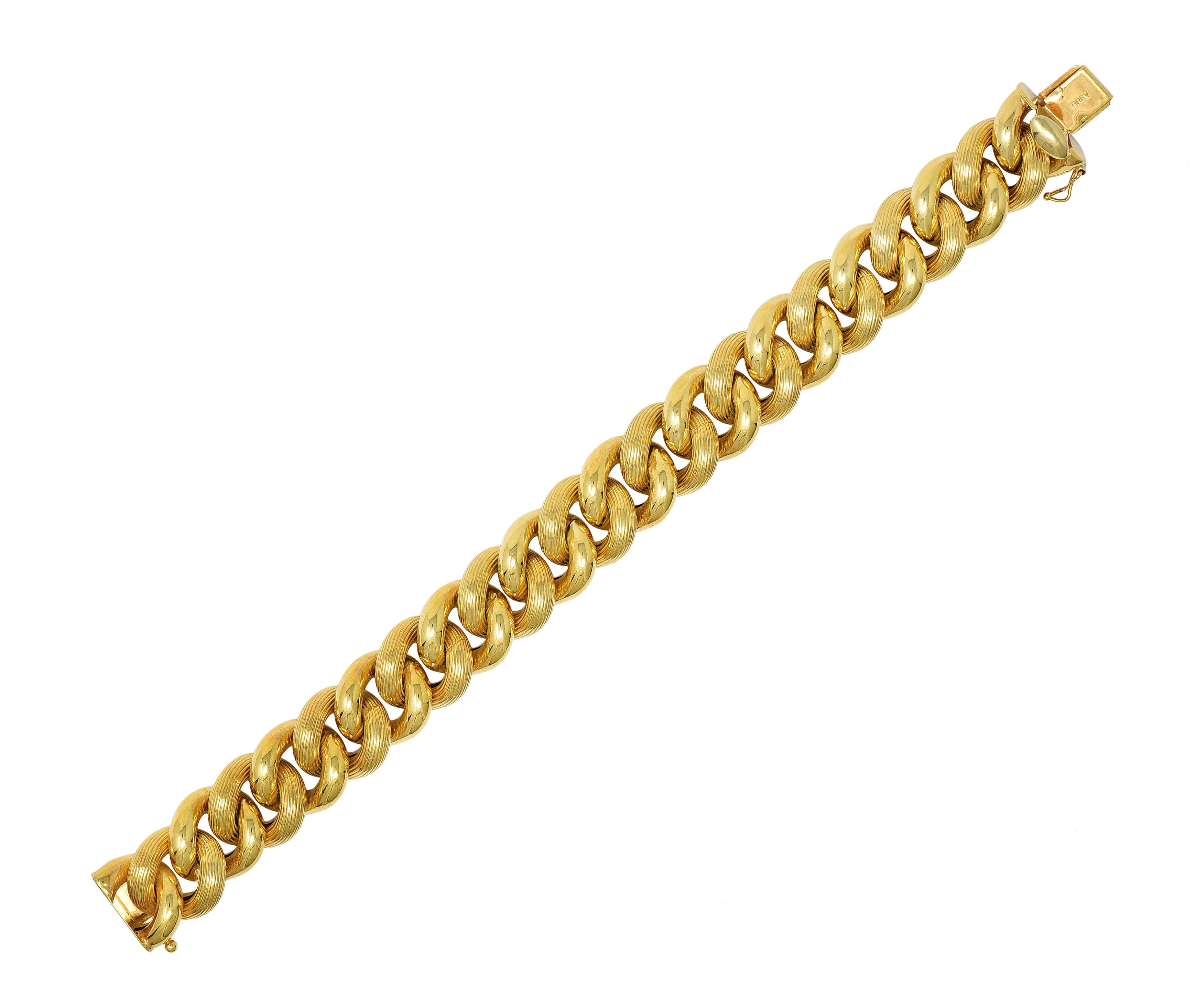 1980's 14 Karat Yellow Gold Textured Puffy Curb Link Vintage Bracelet