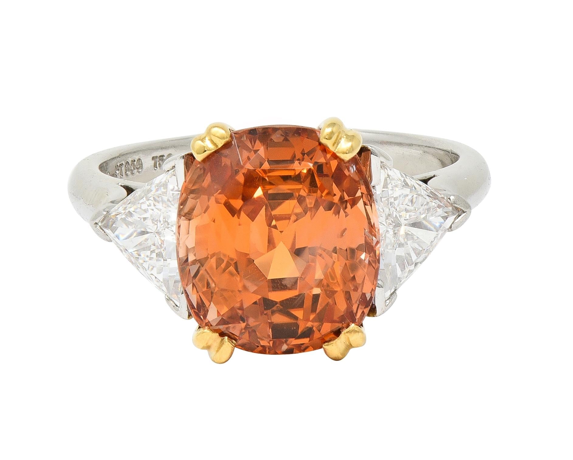 Tiffany & Co. 8.61 CTW Orange Sapphire Diamond 18 Karat Gold Platinum Ring