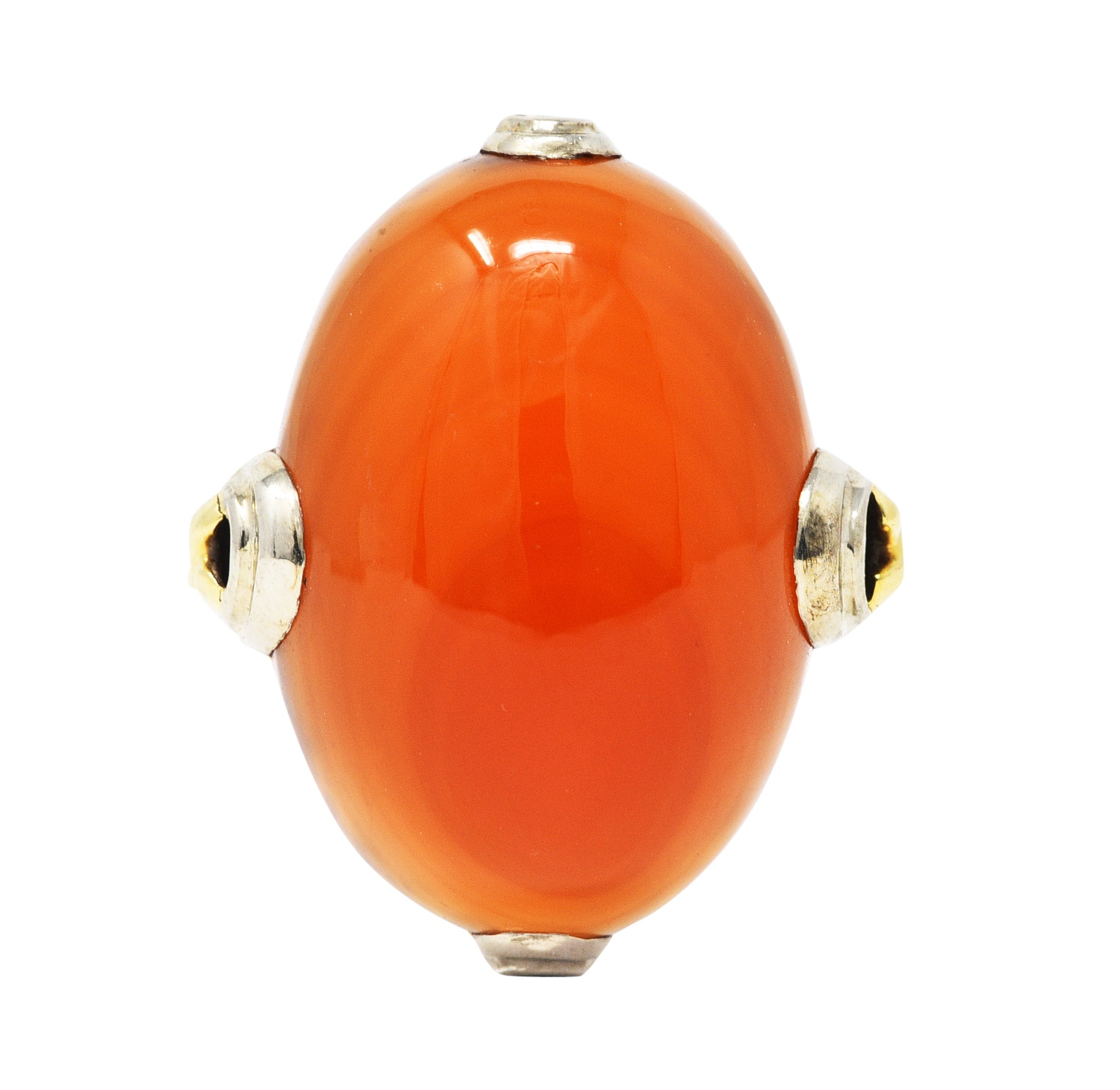 .11111 1920's Art Deco Carnelian Cabochon 14 Karat Two-Tone Gold RingRing - Wilson's Estate Jewelry