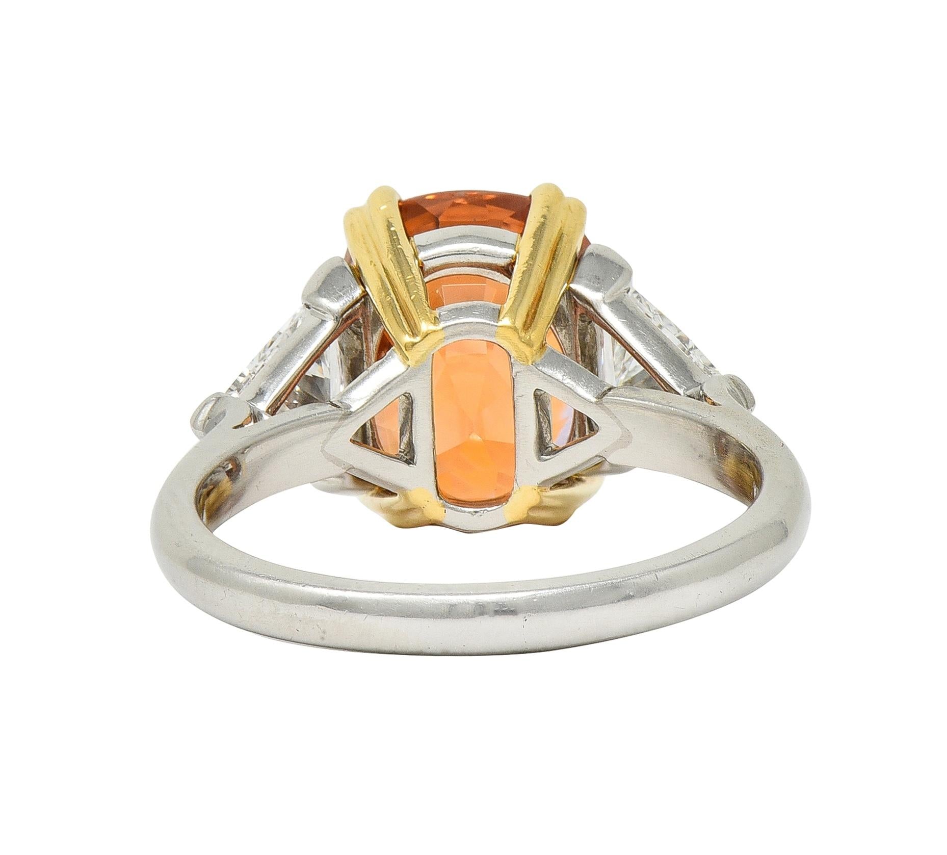 Tiffany & Co. 8.61 CTW Orange Sapphire Diamond 18 Karat Gold Platinum Ring