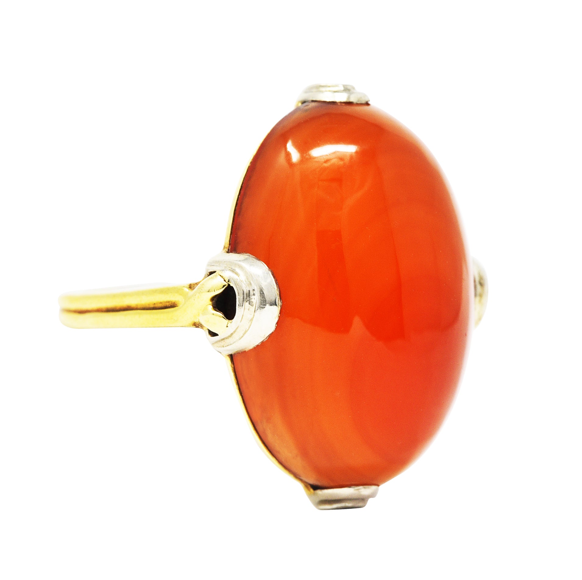 .11111 1920's Art Deco Carnelian Cabochon 14 Karat Two-Tone Gold RingRing - Wilson's Estate Jewelry