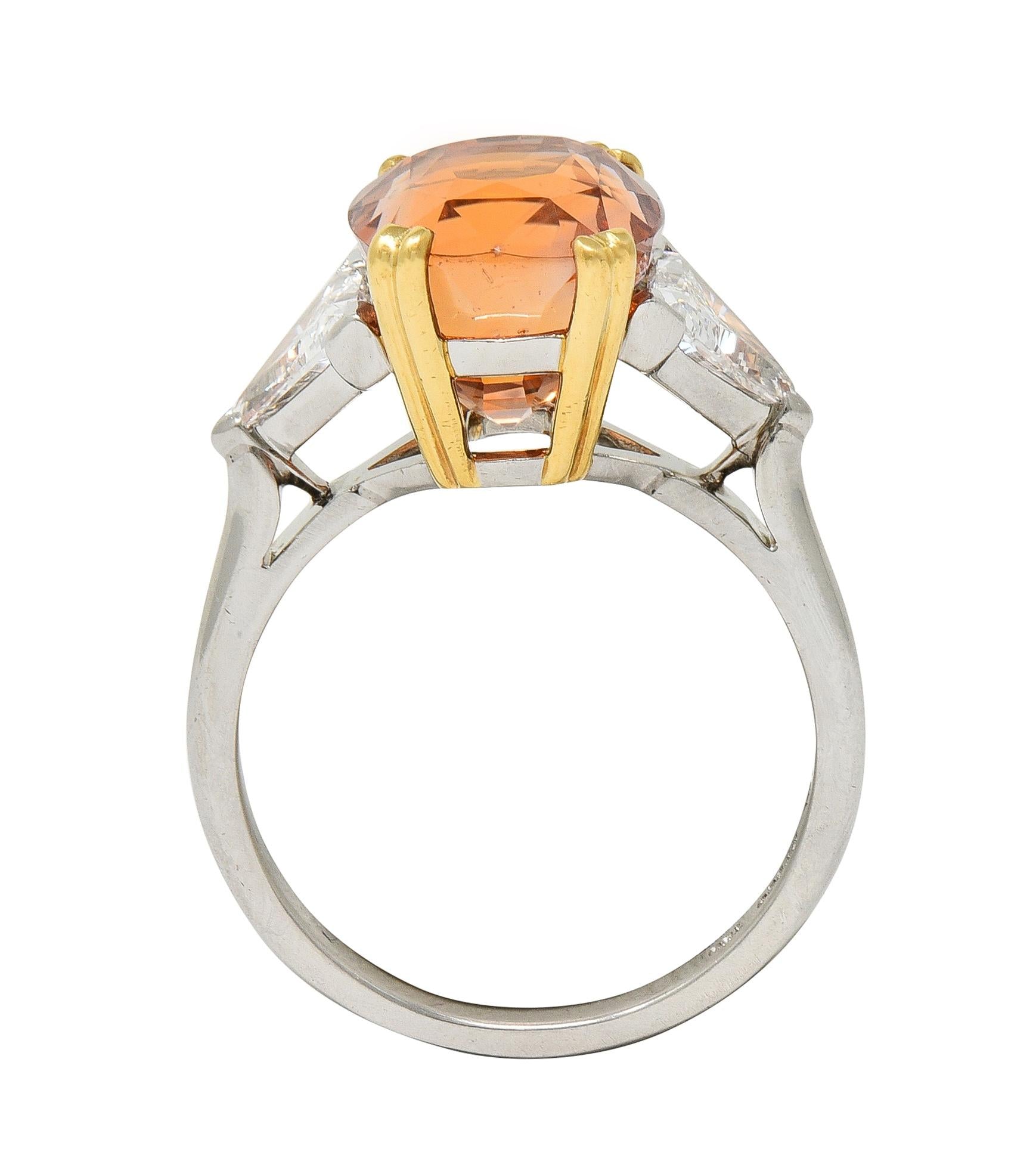 Tiffany & Co. 8.61 CTW Orange Sapphire Diamond 18 Karat Gold Platinum Ring