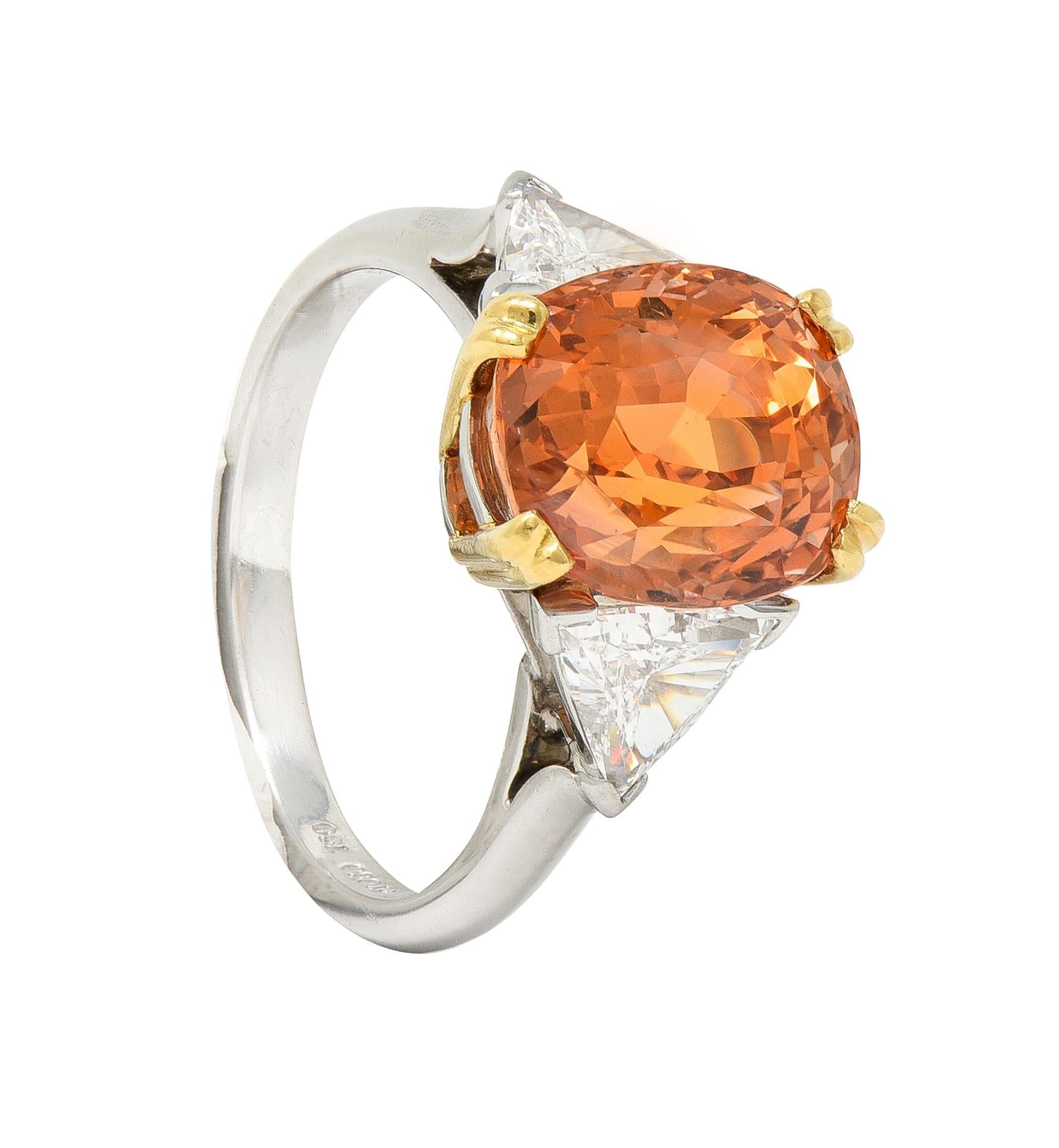 Tiffany & Co. 8.61 CTW Orange Sapphire Diamond 18 Karat Gold Platinum Ring