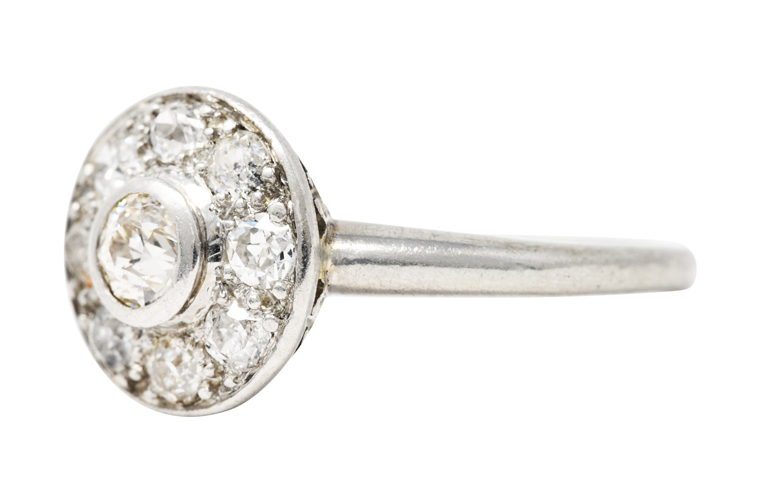 Early Art Deco 0.85 CTW Diamond Platinum Cluster Halo RingRing - Wilson's Estate Jewelry