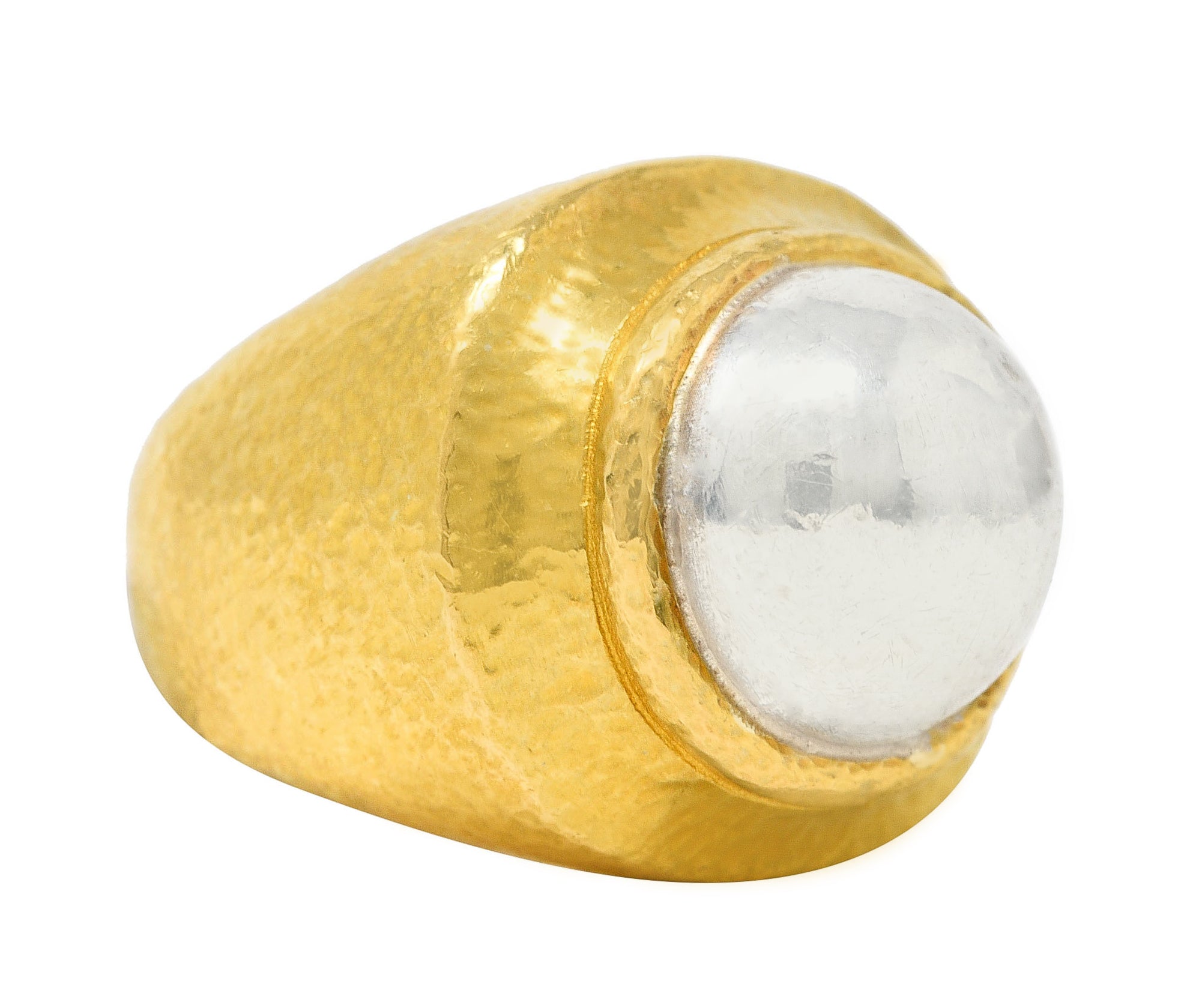 .11111 Zolatas 1980's Platinum 22 Karat Yellow Gold Hammered Dome Vintage Ring Wilson's Estate Jewelry