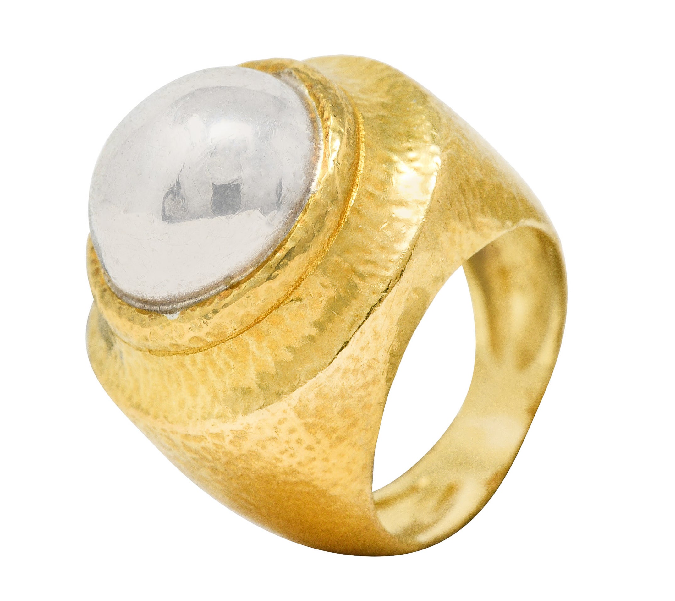 .11111 Zolatas 1980's Platinum 22 Karat Yellow Gold Hammered Dome Vintage Ring Wilson's Estate Jewelry