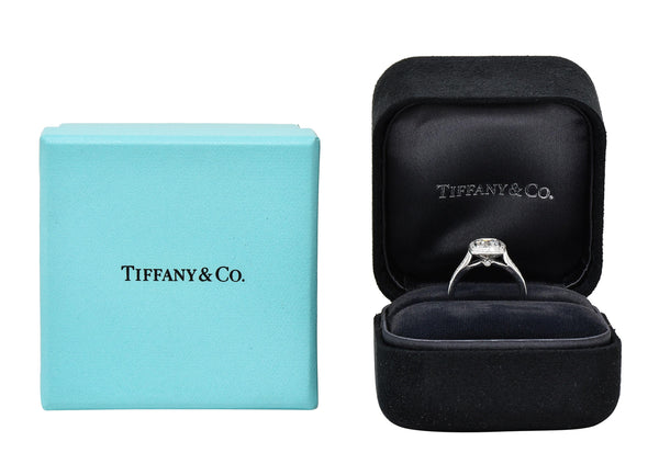 Tiffany & Co 2008 1.41 CTW Cushion Diamond Platinum Legacy Halo Engagement Ring