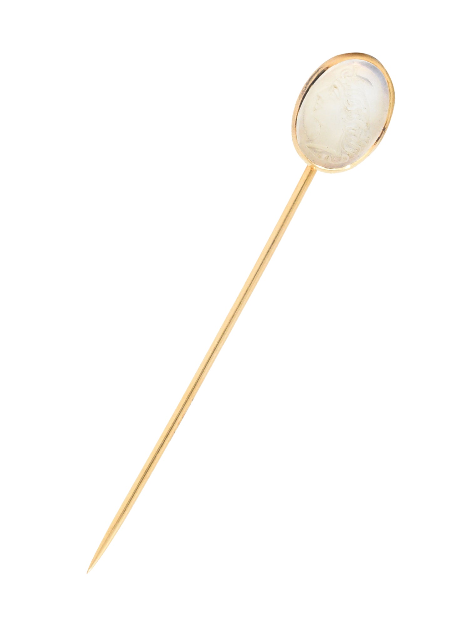 Street & Sons Moonstone 14 Karat Gold Renaissance Cameo StickpinStick Pin - Wilson's Estate Jewelry