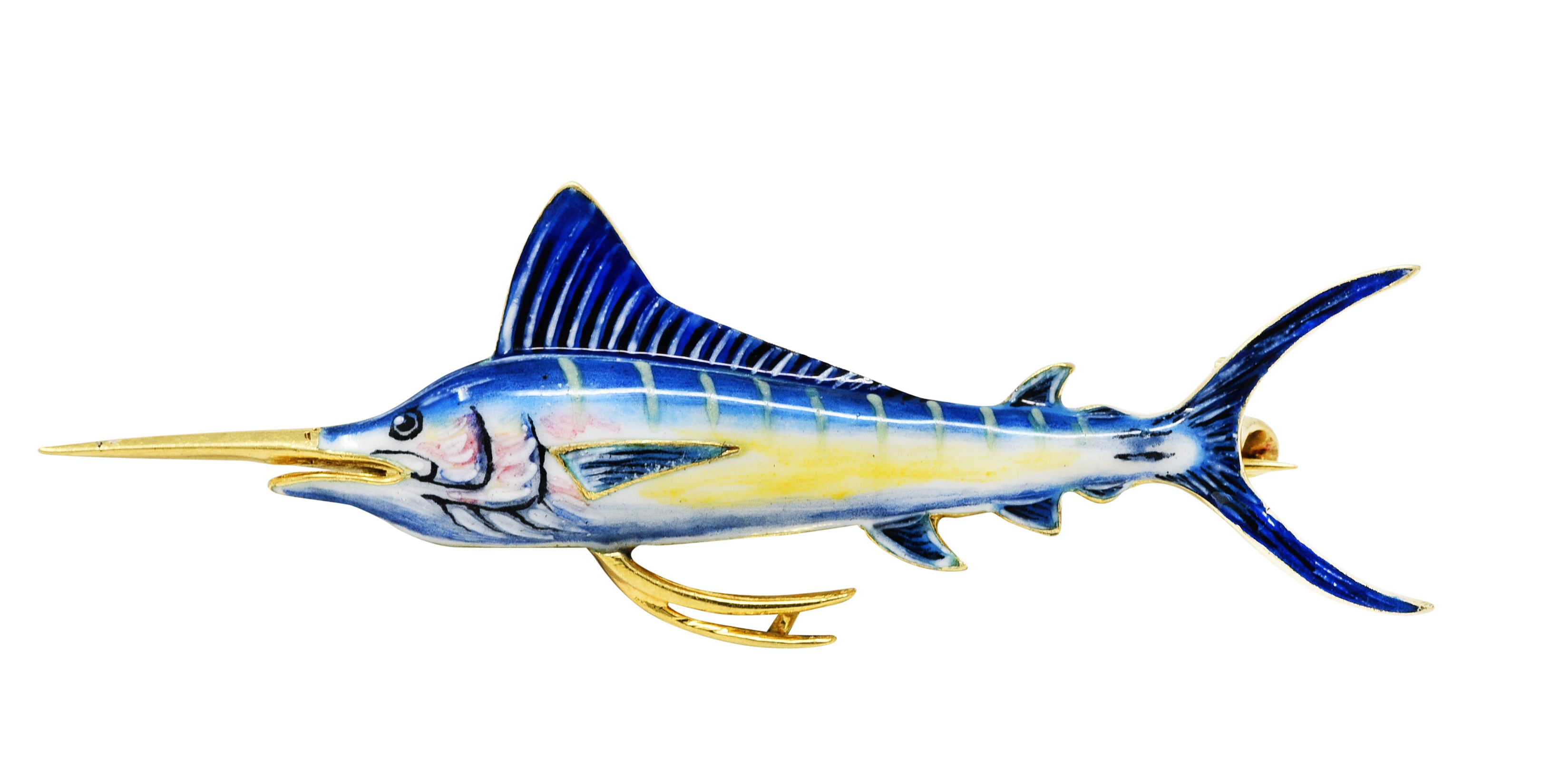 1950's Enamel 14 Karat Yellow Gold Marlin Fish Unisex BroochBrooch - Wilson's Estate Jewelry