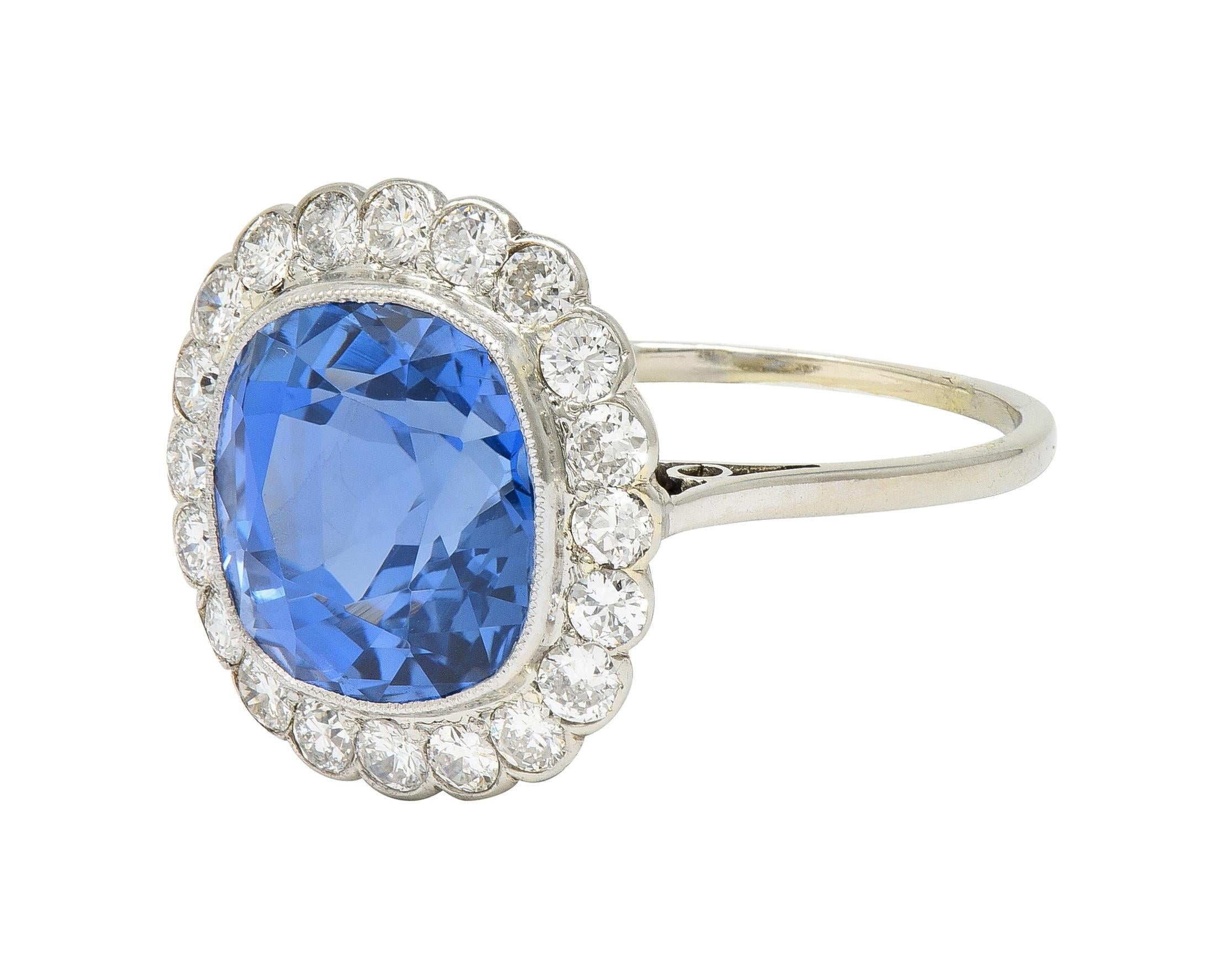 Art Deco 9.87 CTW No Heat Ceylon Sapphire Diamond Platinum Vintage Halo Ring