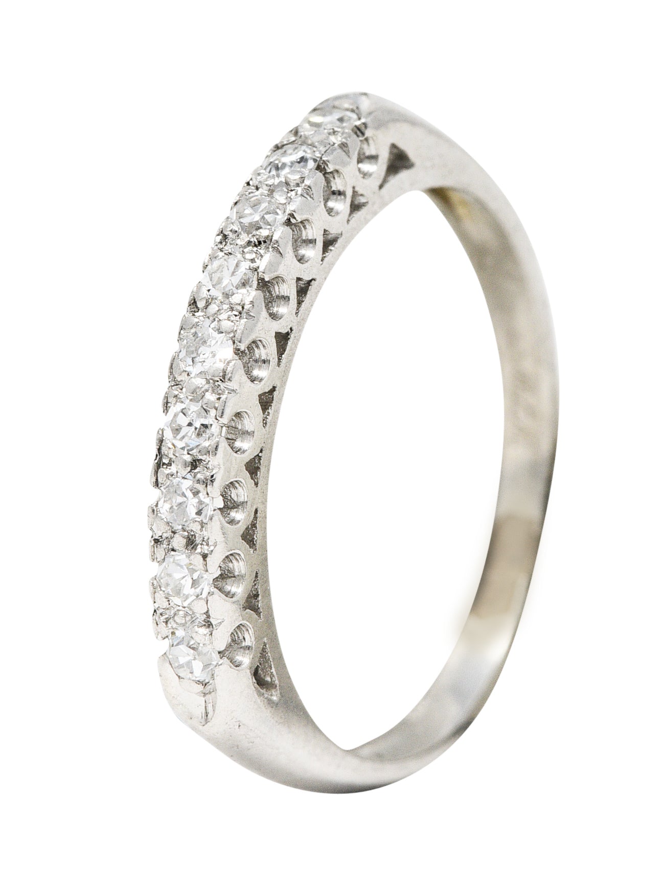 .11111 Mid-Century 0.25 CTW Diamond Platinum Fishtail Band RingRing - Wilson's Estate Jewelry