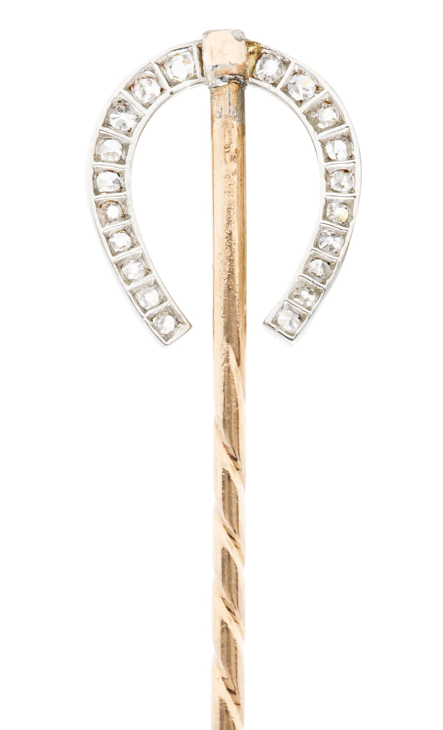 Edwardian 0.45 CTW Diamond Platinum 14 Karat Gold Horseshoe StickpinStick Pin - Wilson's Estate Jewelry