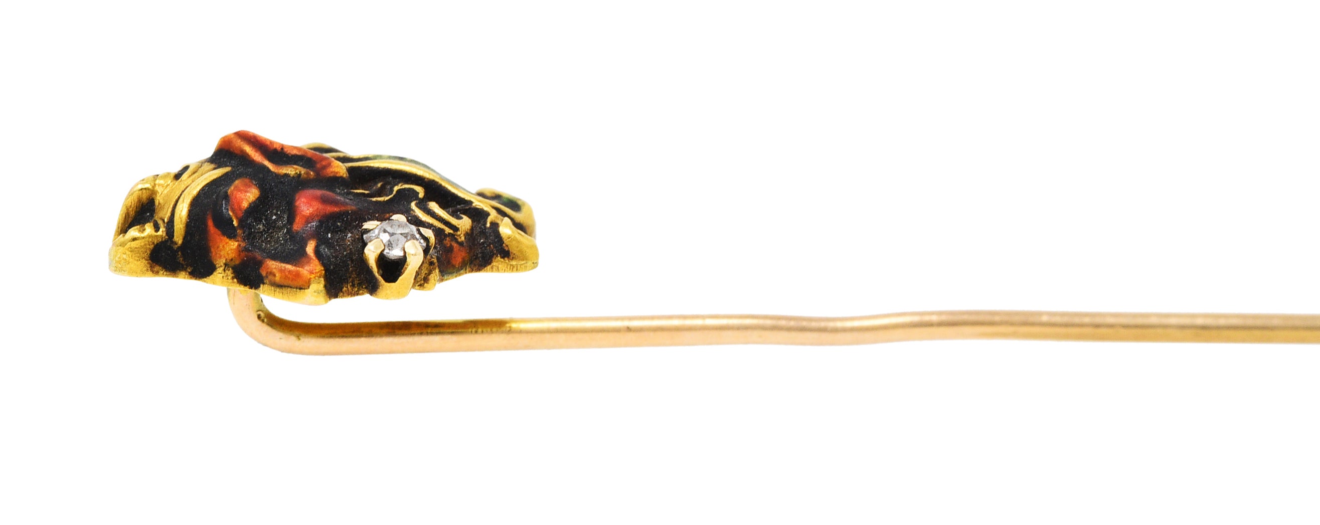 Art Nouveau Diamond Enamel 14 Karat Yellow Gold Pan StickpinStick Pin - Wilson's Estate Jewelry