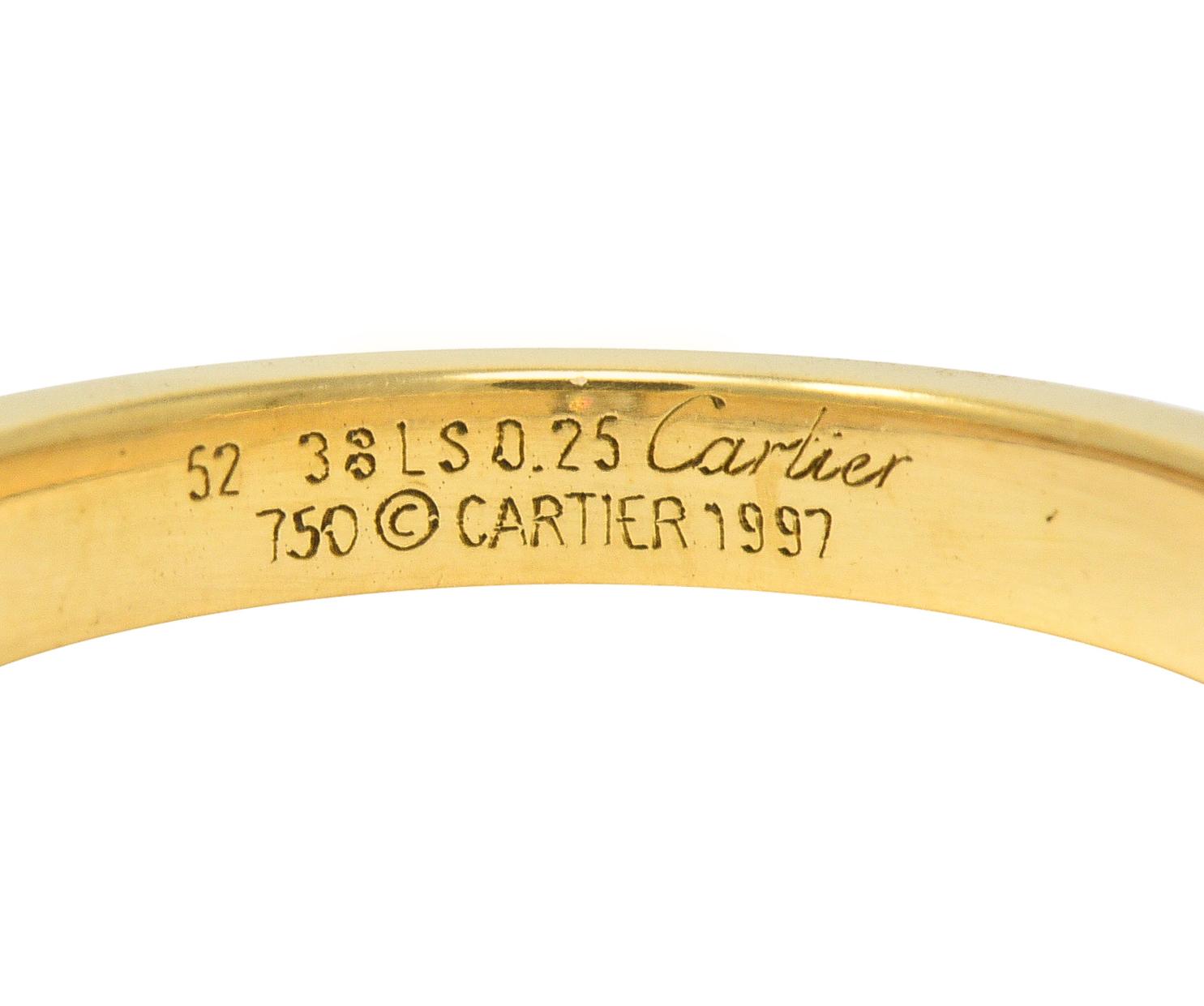 Cartier France 1997 0.25 Ct Princess Cut Diamond 18 Karat Gold Vintage Tank Ring