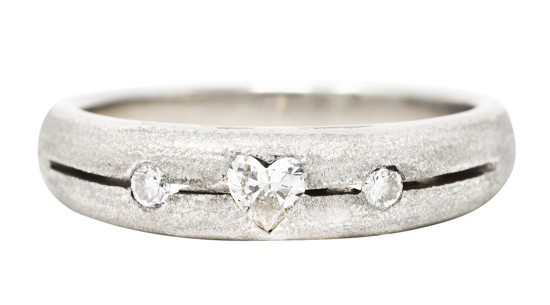 Contemporary Heart Cut Diamond Platinum Unisex Band RingRing - Wilson's Estate Jewelry