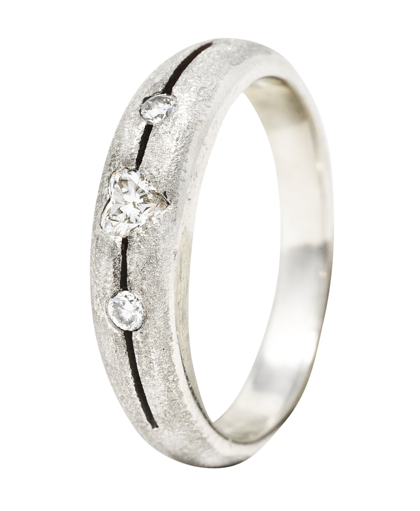 Contemporary Heart Cut Diamond Platinum Unisex Band RingRing - Wilson's Estate Jewelry