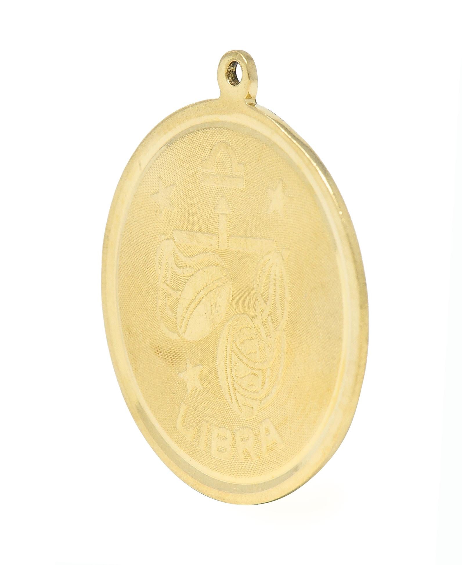 Vintage 14 Karat Yellow Gold Libra Zodiac Medallion Pendant Charm