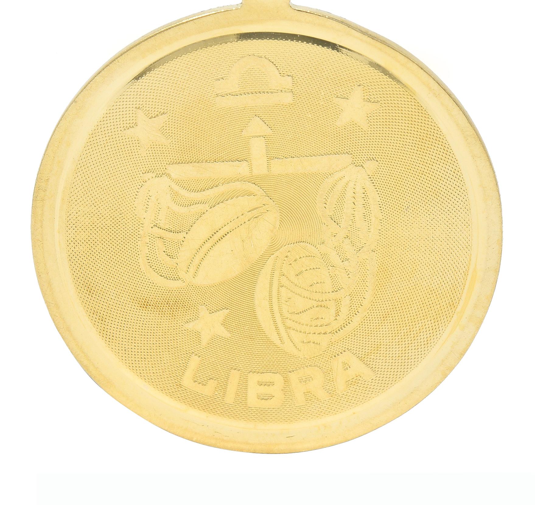 Vintage 14 Karat Yellow Gold Libra Zodiac Medallion Pendant Charm