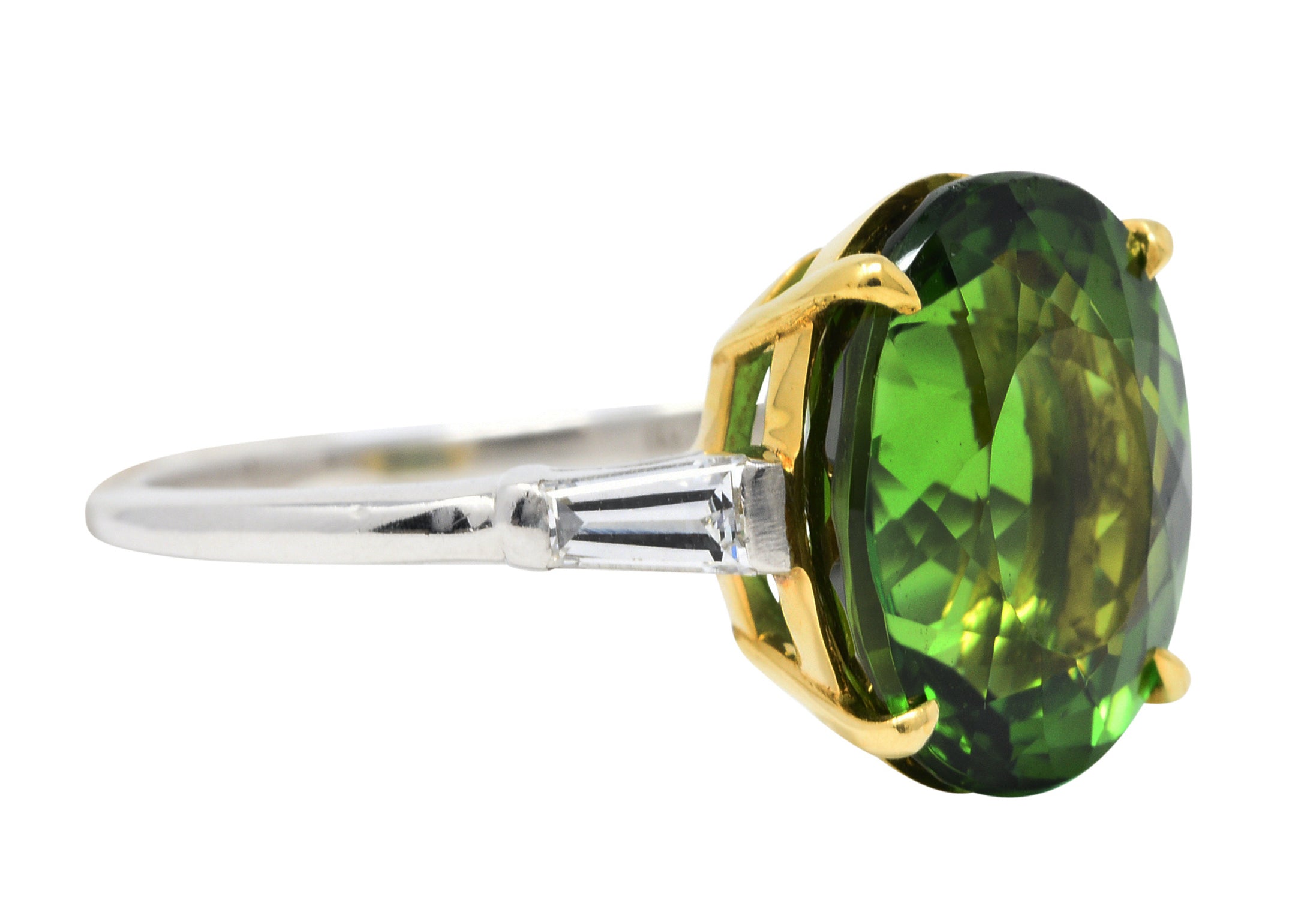 Vintage Green Tourmaline Diamond 18 Karat Gold Platinum Gemstone RingRing - Wilson's Estate Jewelry