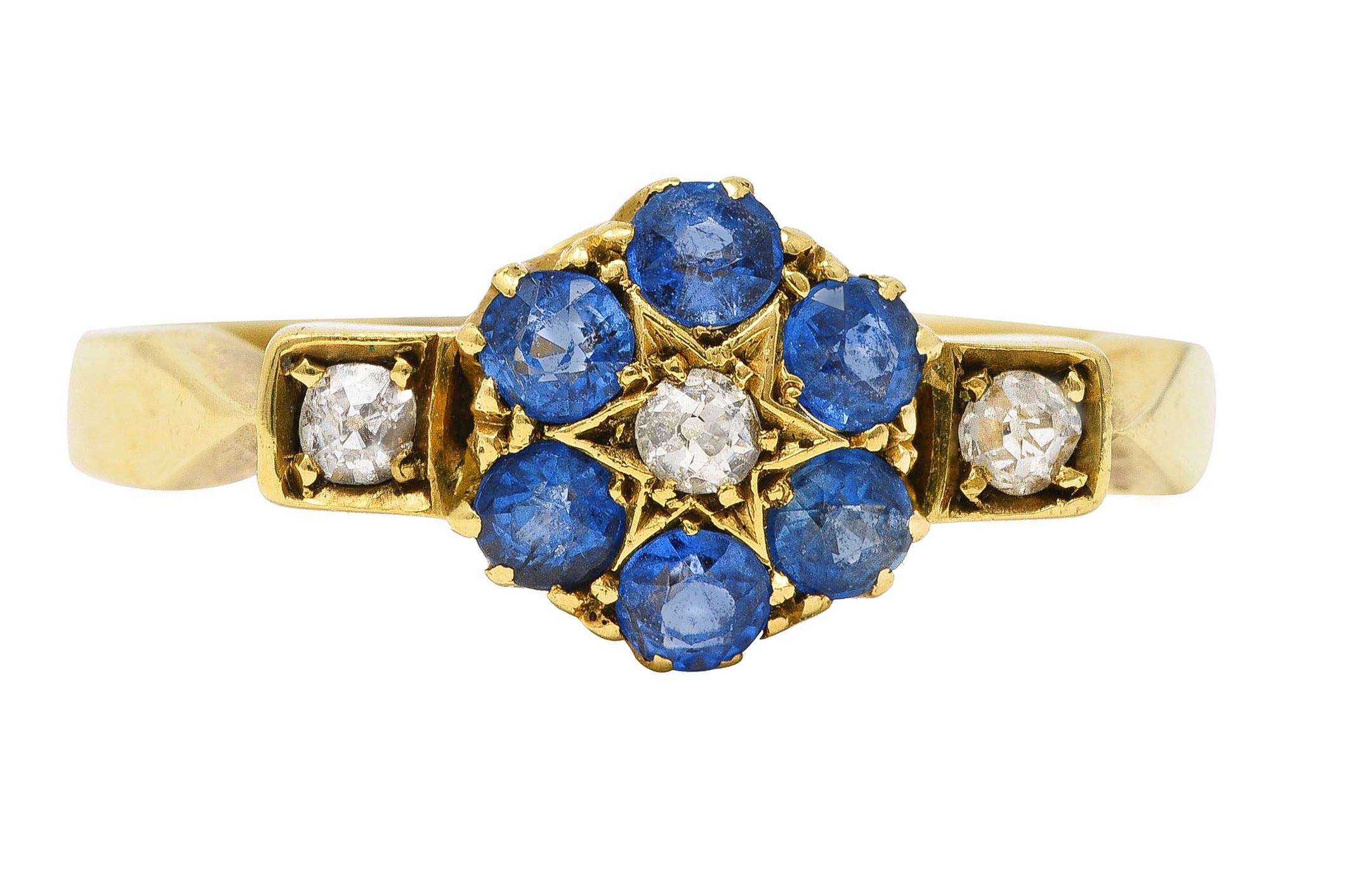 Victorian 0.69 CTW Sapphire Diamond 18 Karat Yellow Gold Star Antique Cluster Ring Wilson's Estate Jewelry