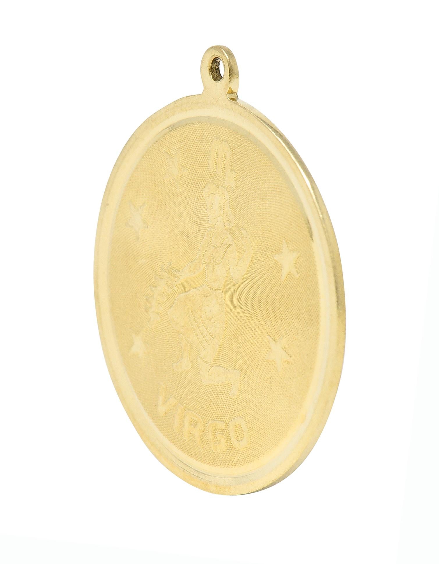 Vintage 14 Karat Yellow Gold Virgo Zodiac Medallion Pendant Charm