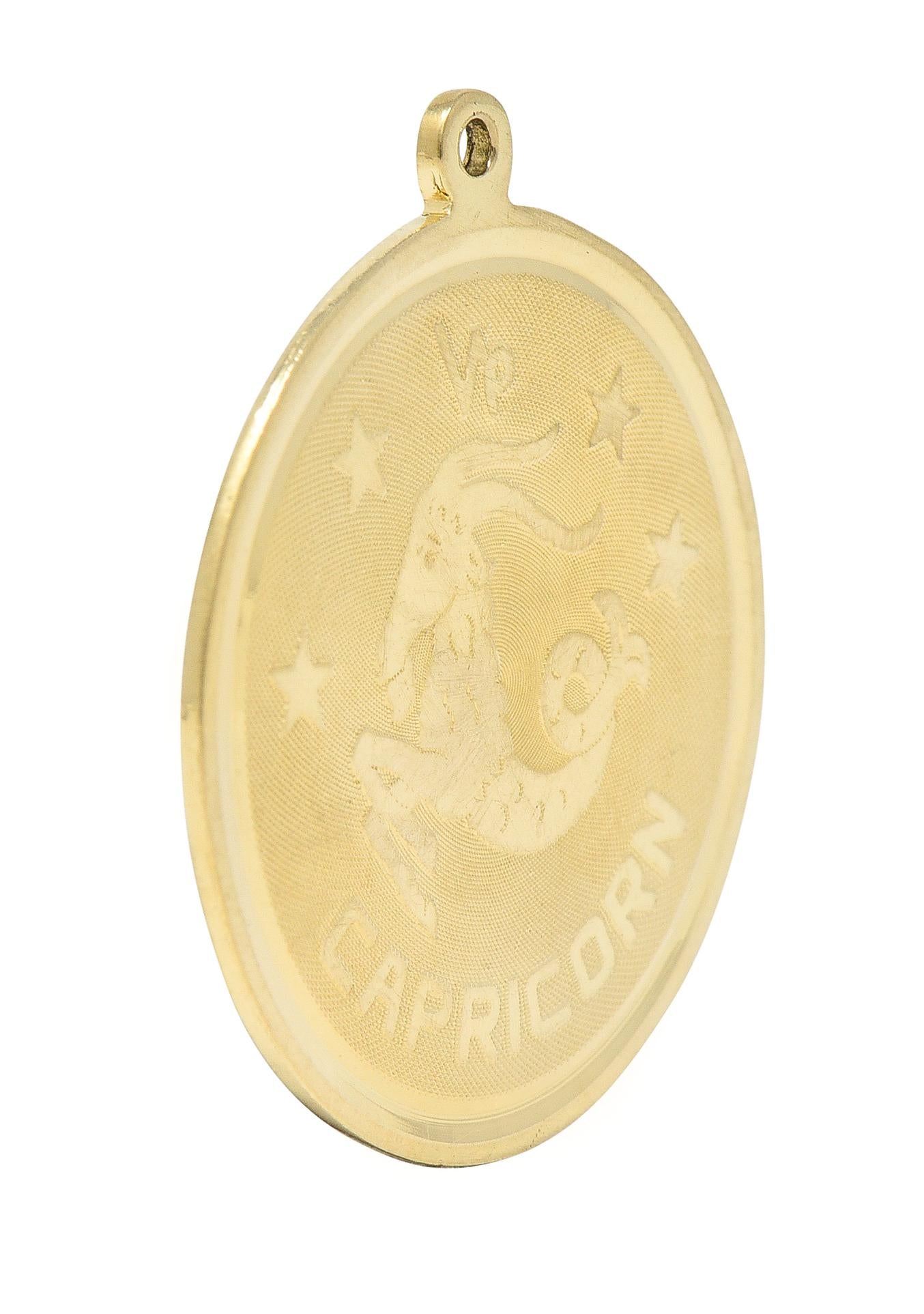 Vintage 14 Karat Yellow Gold Capricorn Zodiac Medallion Pendant Charm