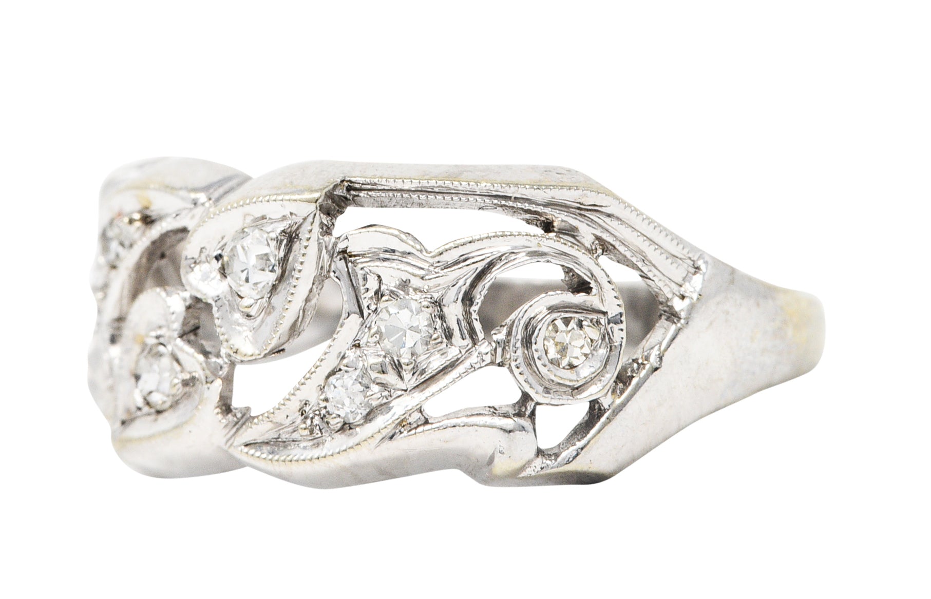 Art Deco Diamond 14 Karat White Gold Ivy Band RingRing - Wilson's Estate Jewelry