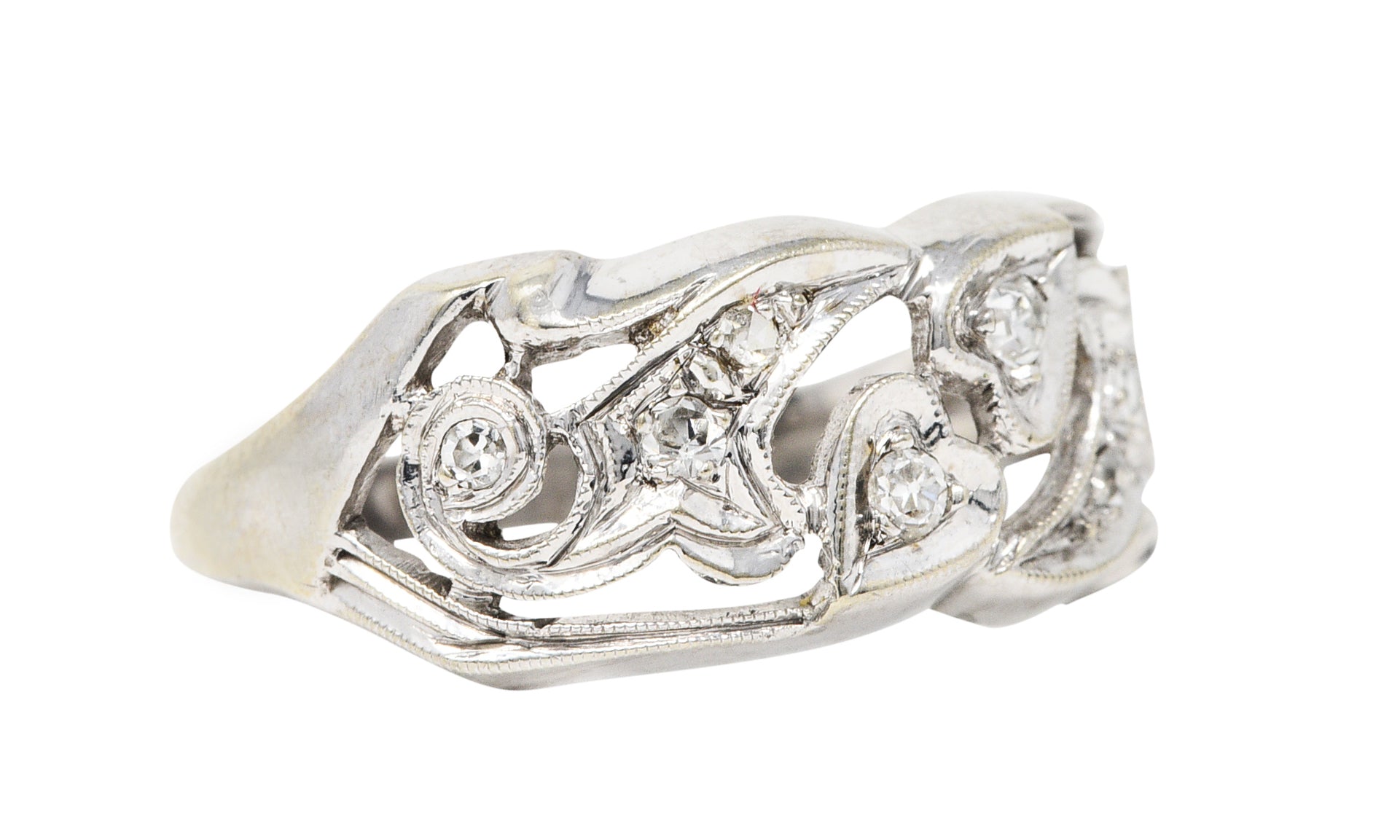 Art Deco Diamond 14 Karat White Gold Ivy Band RingRing - Wilson's Estate Jewelry