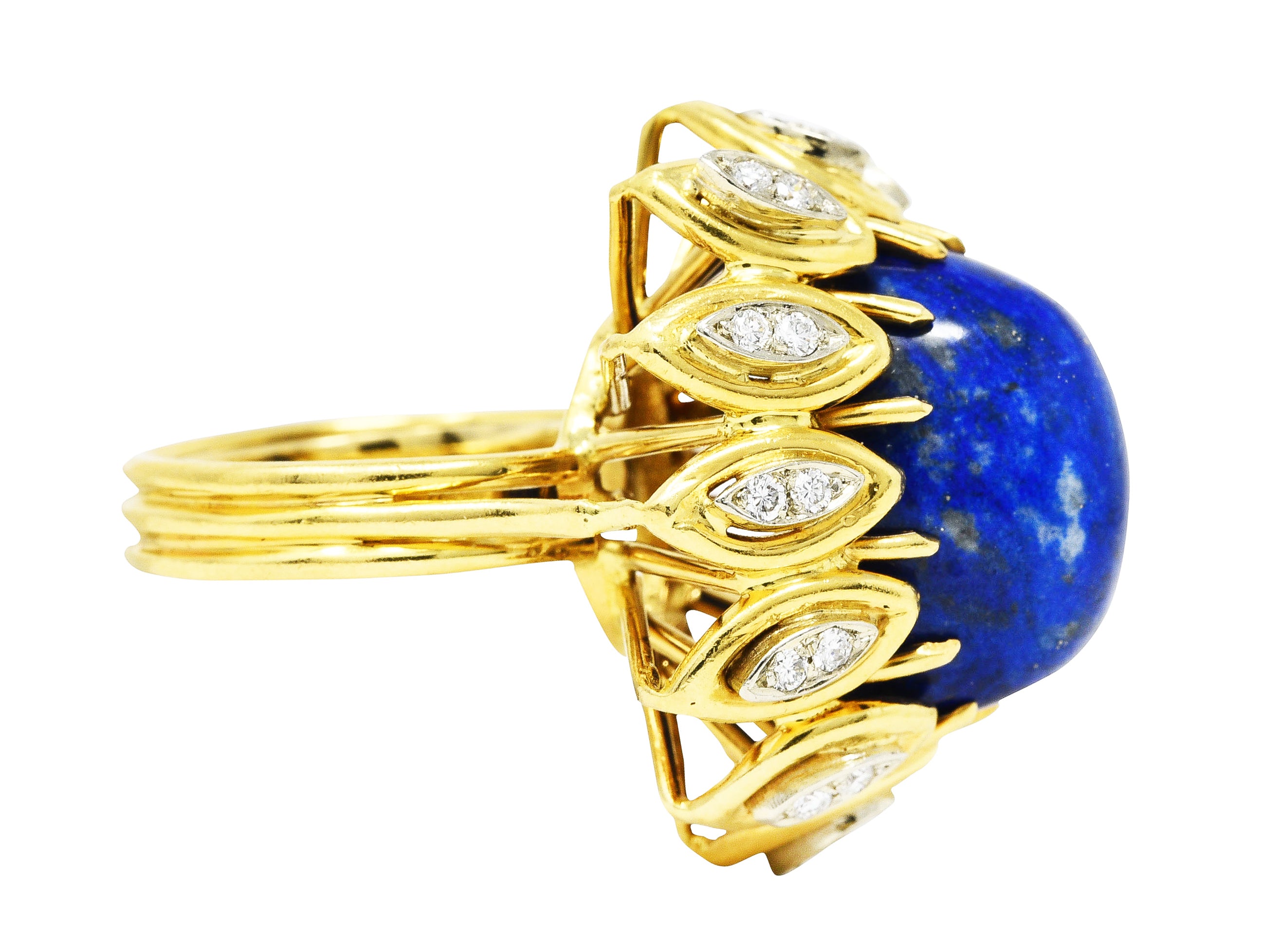 1960's Lapis Diamond 18 Karat Yellow Gold Sculptural Vintage Cocktail Ring Wilson's Estate Jewelry