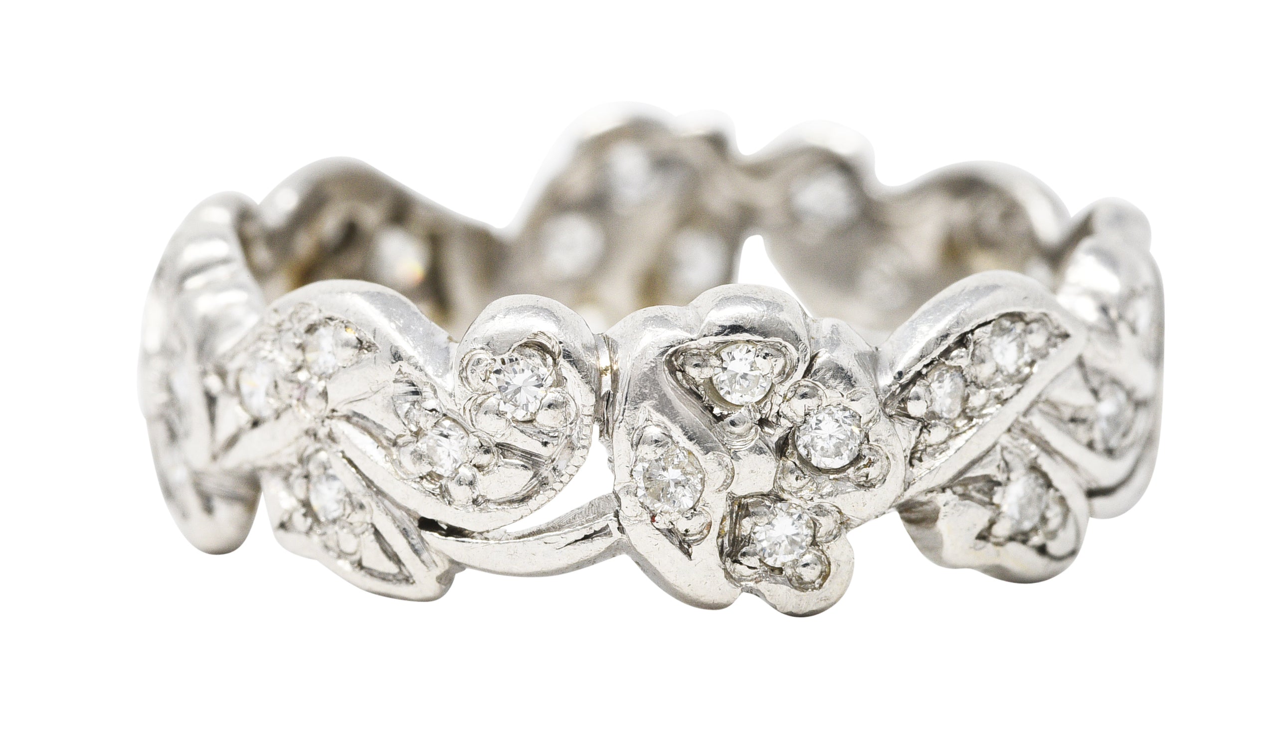 Mid-Century 0.55 CTW Diamond Platinum Floral Eternity Band RingRing - Wilson's Estate Jewelry