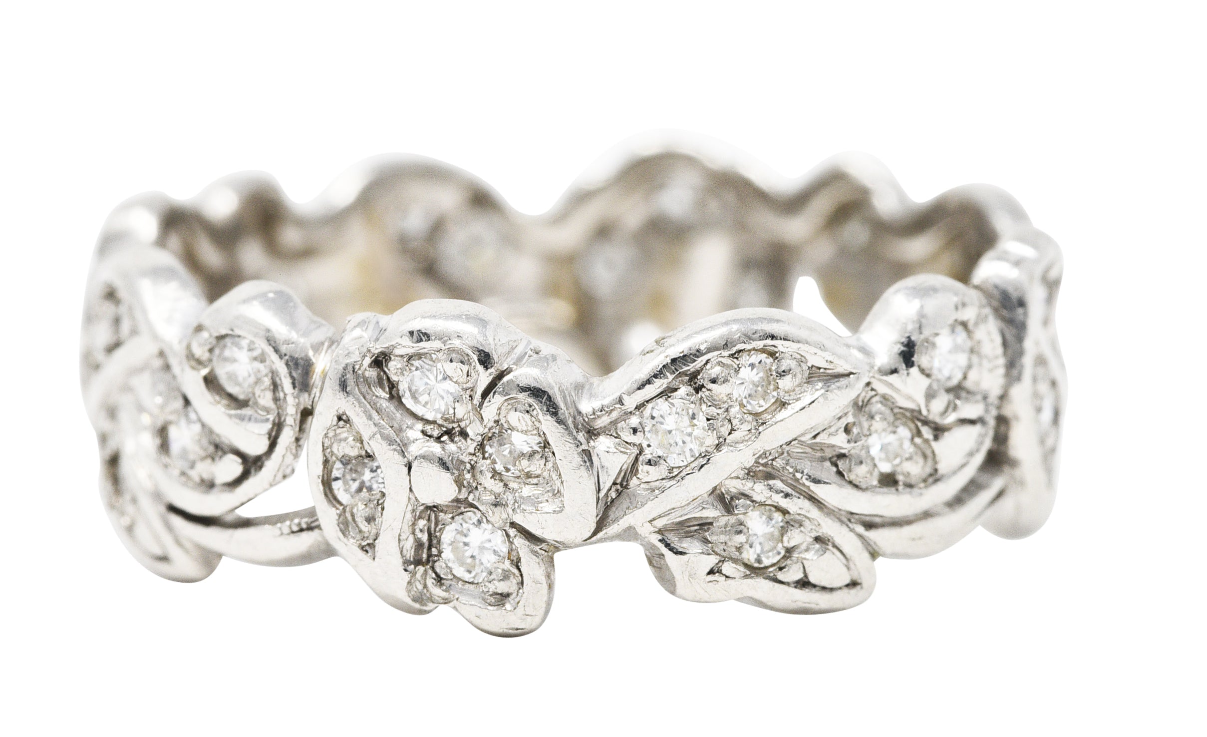 Mid-Century 0.55 CTW Diamond Platinum Floral Eternity Band RingRing - Wilson's Estate Jewelry