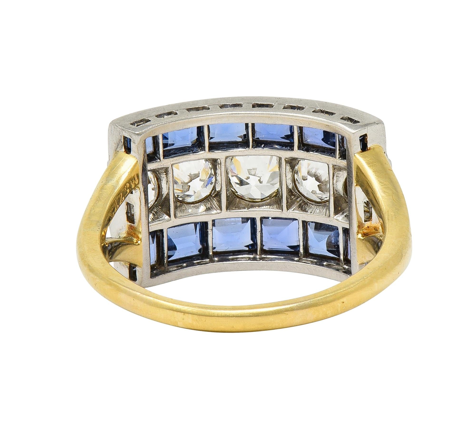 Art Deco 2.80 CTW Diamond Sapphire Platinum 18 Karat Gold Vintage Band Ring