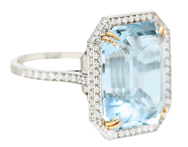 Contemporary 17.25 CTW Aquamarine Diamond Platinum 18 Karat Gold Cocktail Ring Wilson's Estate Jewelry