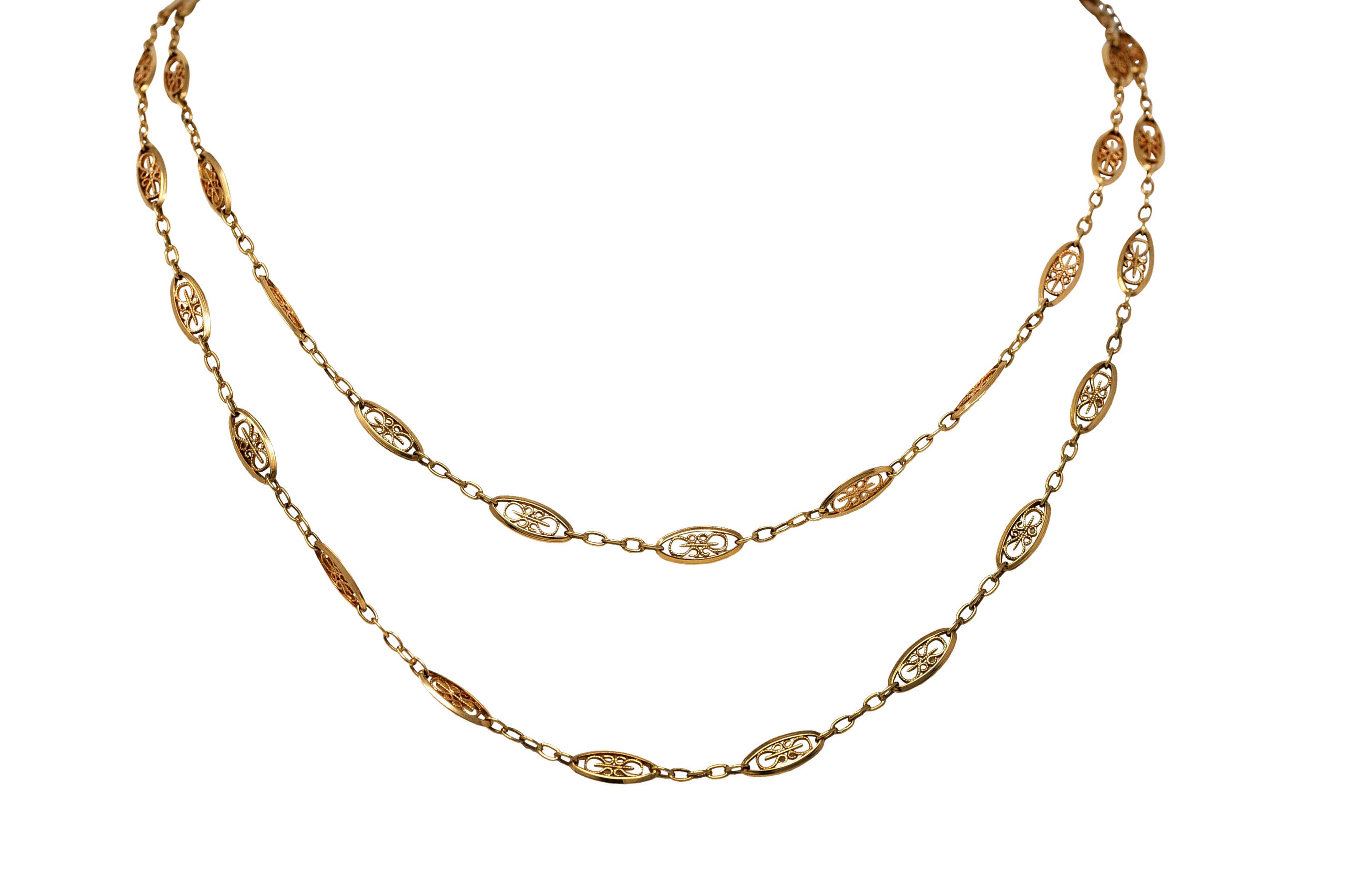 1900 French Victorian 18 Karat Gold 36 Inch Long Chain NecklaceNecklace - Wilson's Estate Jewelry