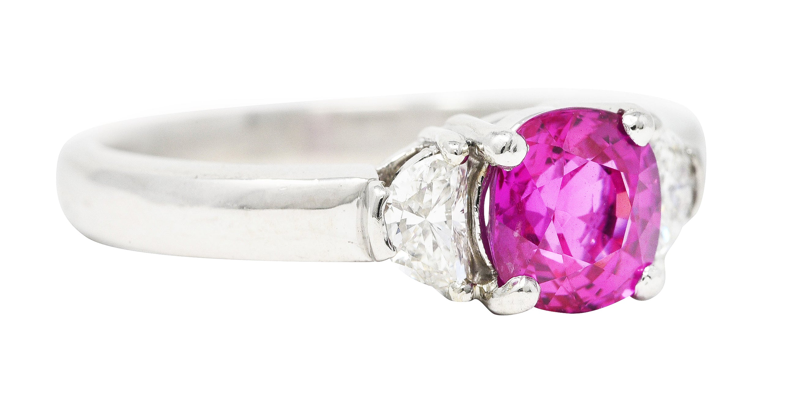 Vintage 1.78 CTW Pink Sapphire Diamond Platinum Three Stone Ring Wilson's Estate Jewelry