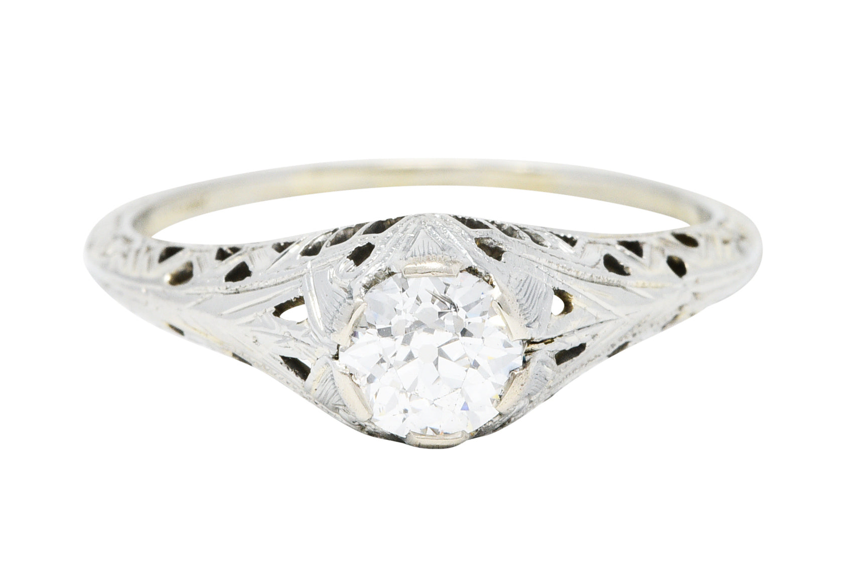 Art Deco 0.52 CTW Diamond 18 Karat White Gold Trellis Engagement RingRing - Wilson's Estate Jewelry