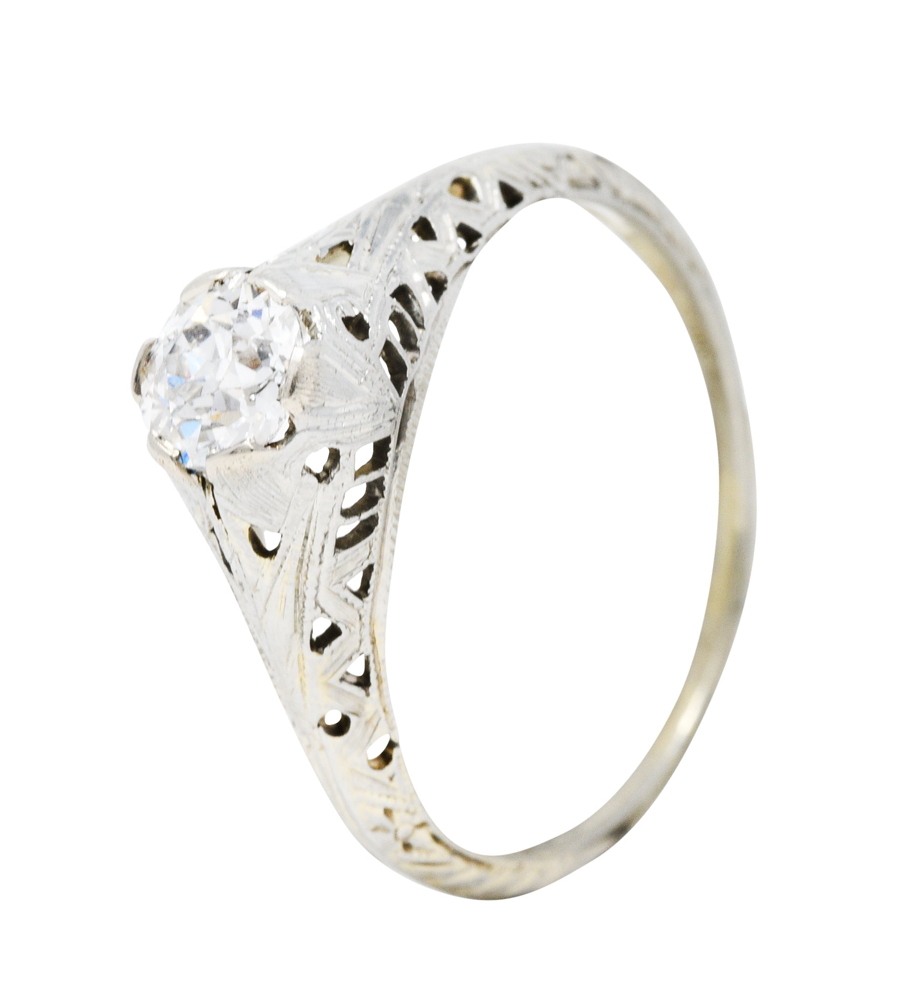 Art Deco 0.52 CTW Diamond 18 Karat White Gold Trellis Engagement RingRing - Wilson's Estate Jewelry