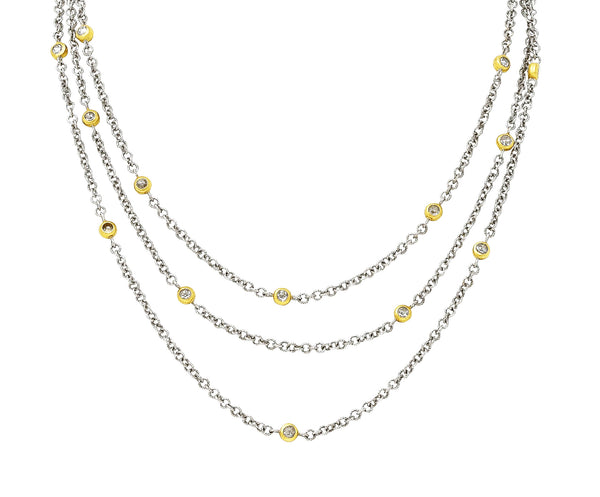 1970's Buccellati Rose Cut Diamond 18 Karat Two-Tone Gold Multi-Strand Swag Chain Necklace Wilson's Estate Jewelry