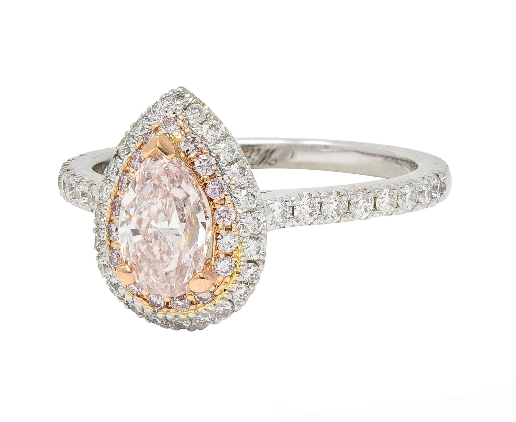 1.38 CTW Pear Fancy Pink Diamond 18 Karat Gold Gold Halo Engagement Ring GIA